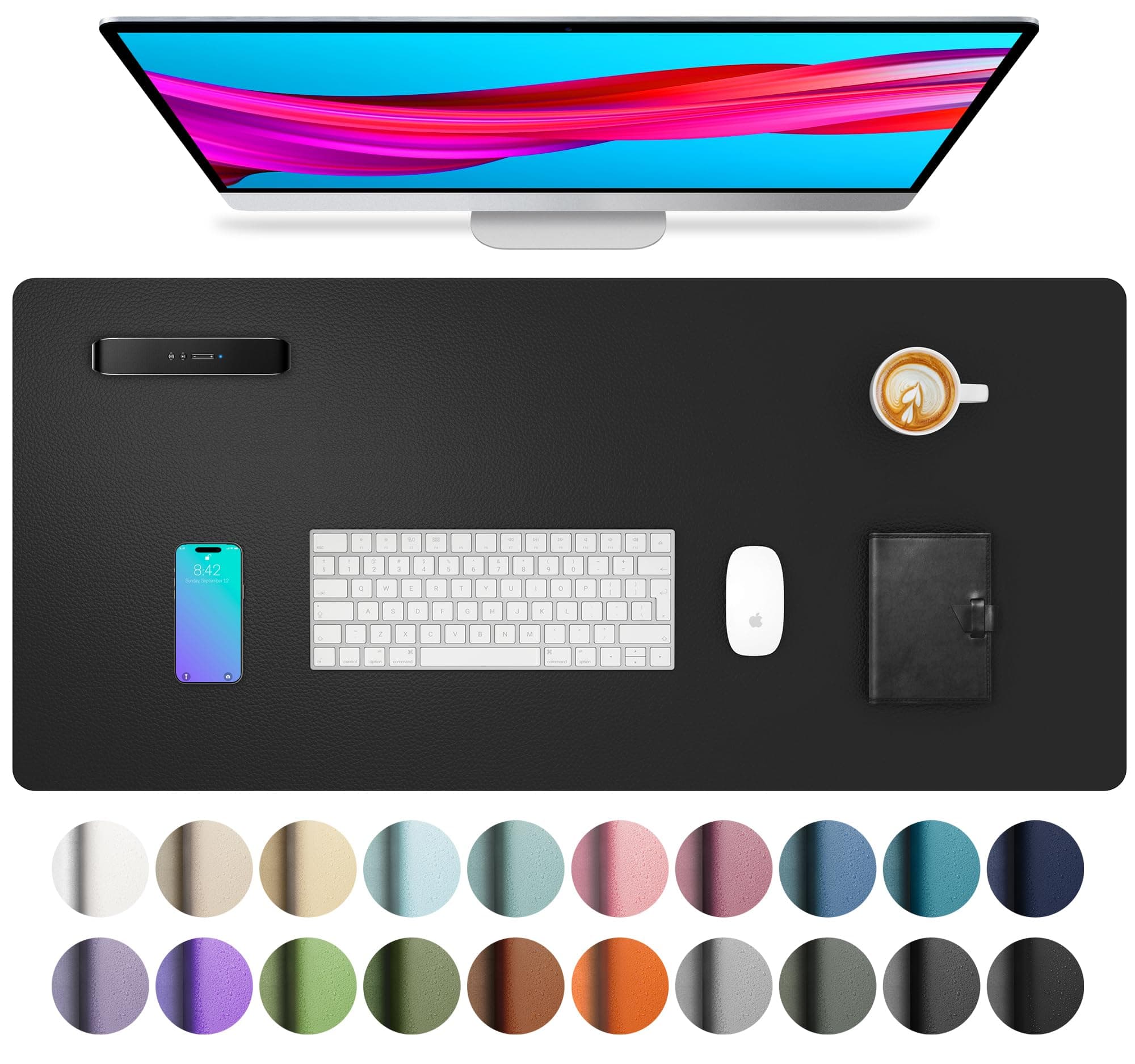 Leather Desk Pad Protector,Mouse Mat,Office Desk Mat,Non-Slip PU Leather Desk Blotter,Laptop Desk Pad,Waterproof Desk Writing Pad for Office and Home (80cm x 40cm, Black)