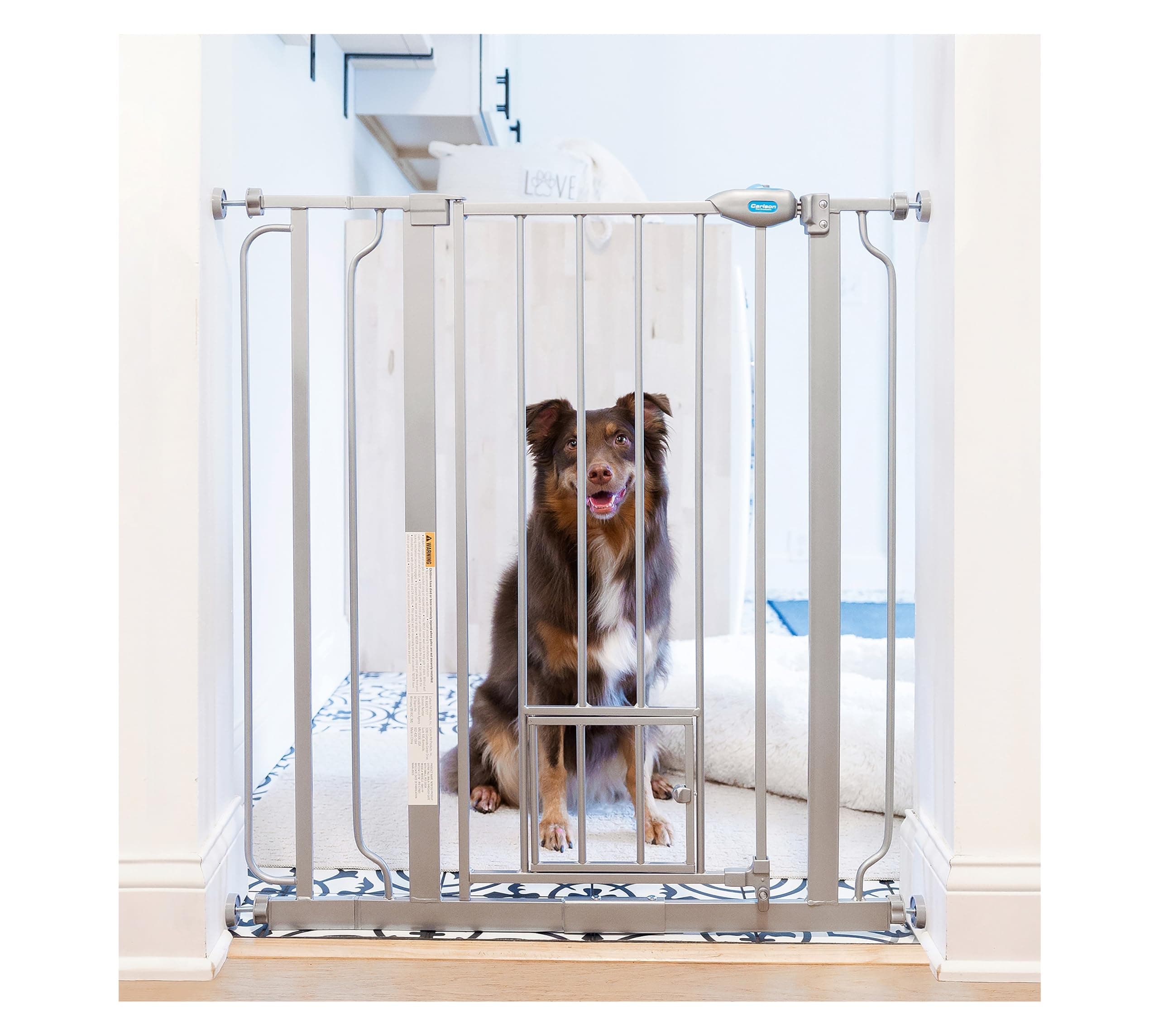 Carlson Extra Tall Walk Through Pet Gate with Small Pet Door, Includes 4-Inch Extension Kit, 4 Pack Pressure Mount Kit and 4 Pack Wall Mount Kit, Platinum, Gray