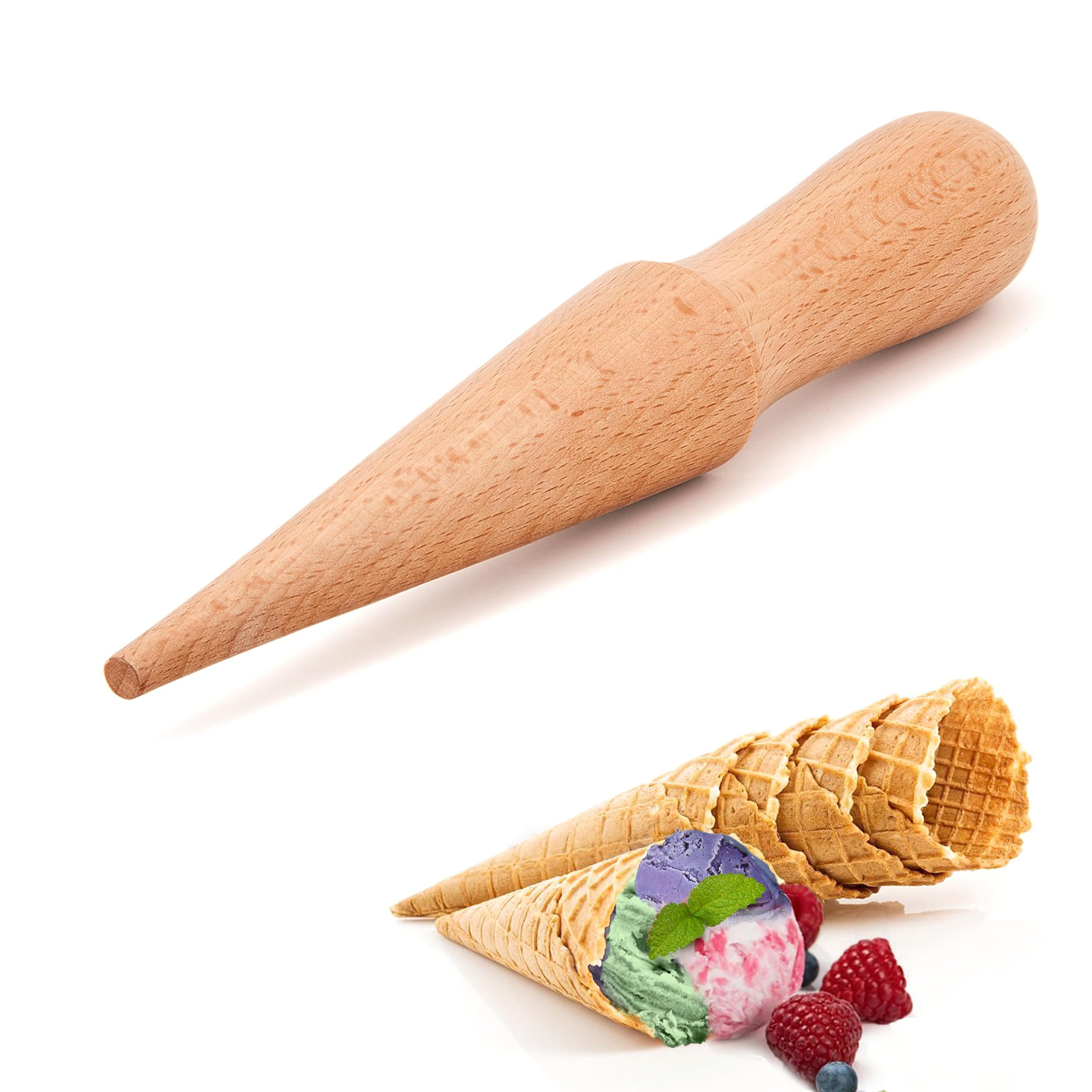 Ice Cream Waffle Cone Roller – 8.6 Inch Strong & Smooth krumkake cone roller - Wooden Pizzelle Cone Mold – Non-Slip Handle Waffle Cone Shaper Tool