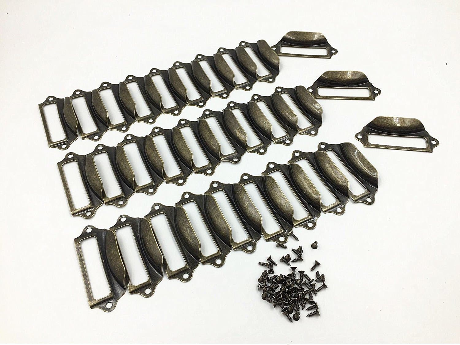 Office Library File Drawer Tag Frame Label Holder Pull Handle 30Pcs (Brass)