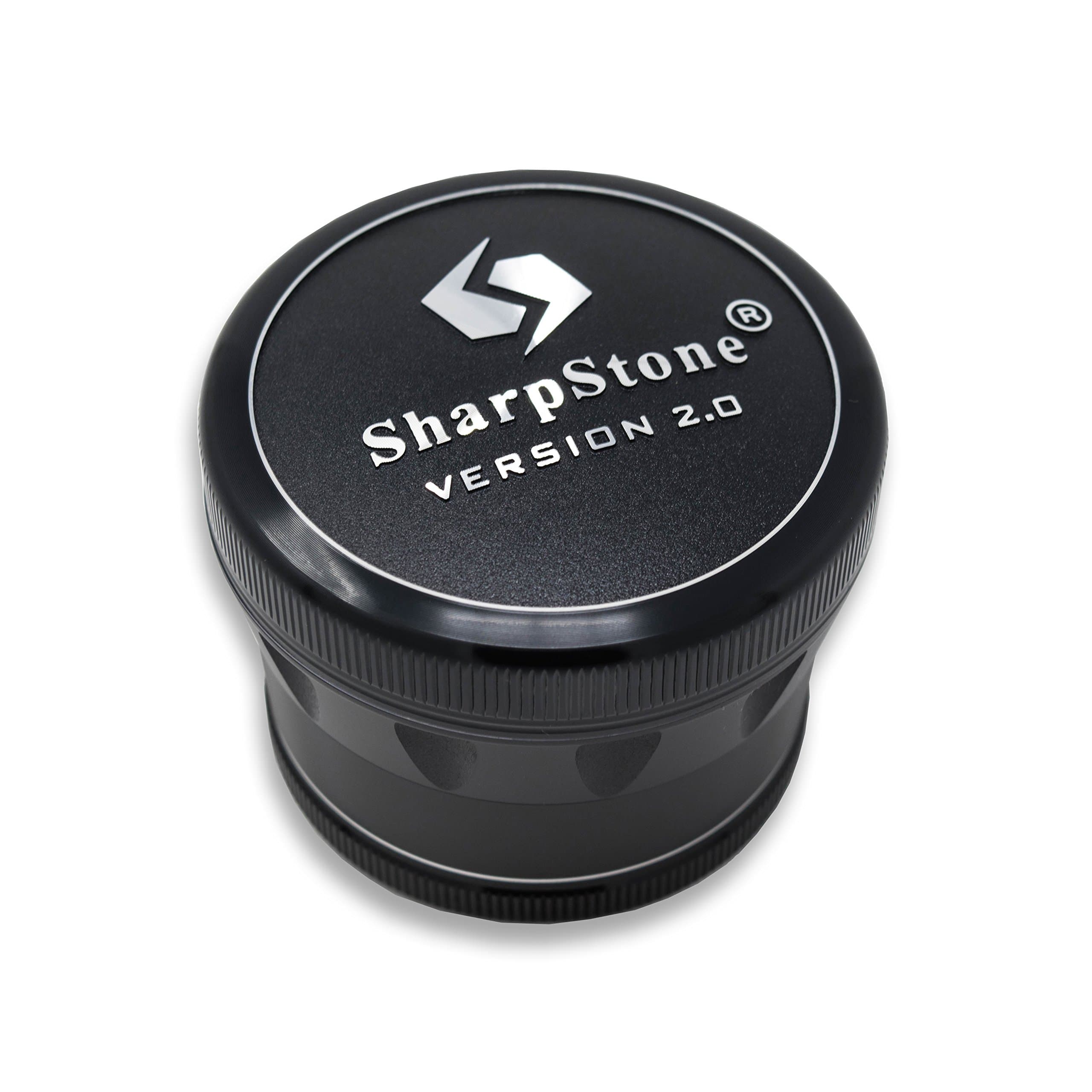 SharpStone® High Quality Herb Grinder - 4 Piece Aluminium - Official U.K. SharpStone® Stockist (Large, Black)
