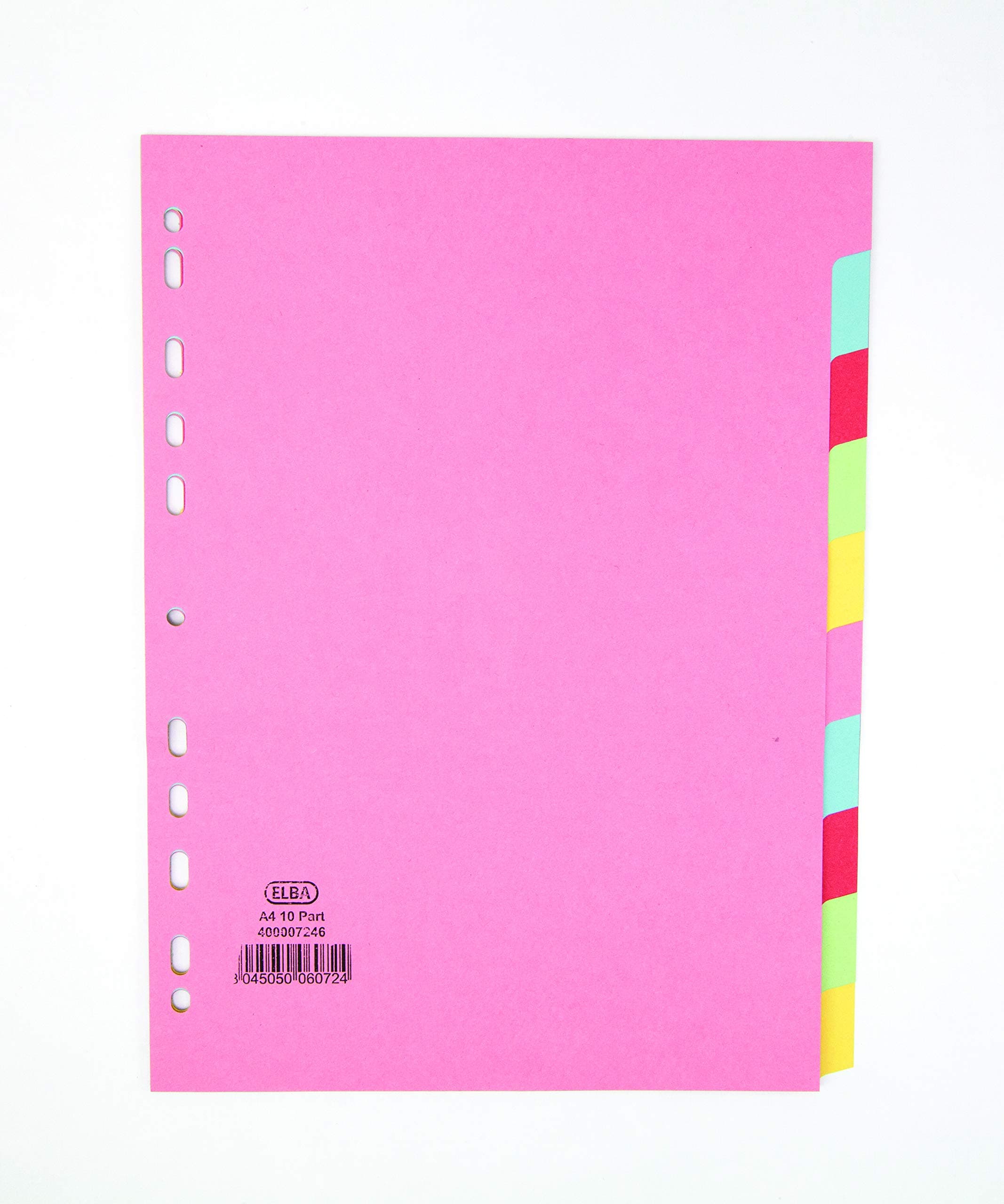 Elba A4 10-Part Card Dividers – Assorted Colours, Multi-Punched, 240gsm Recyclable Manila