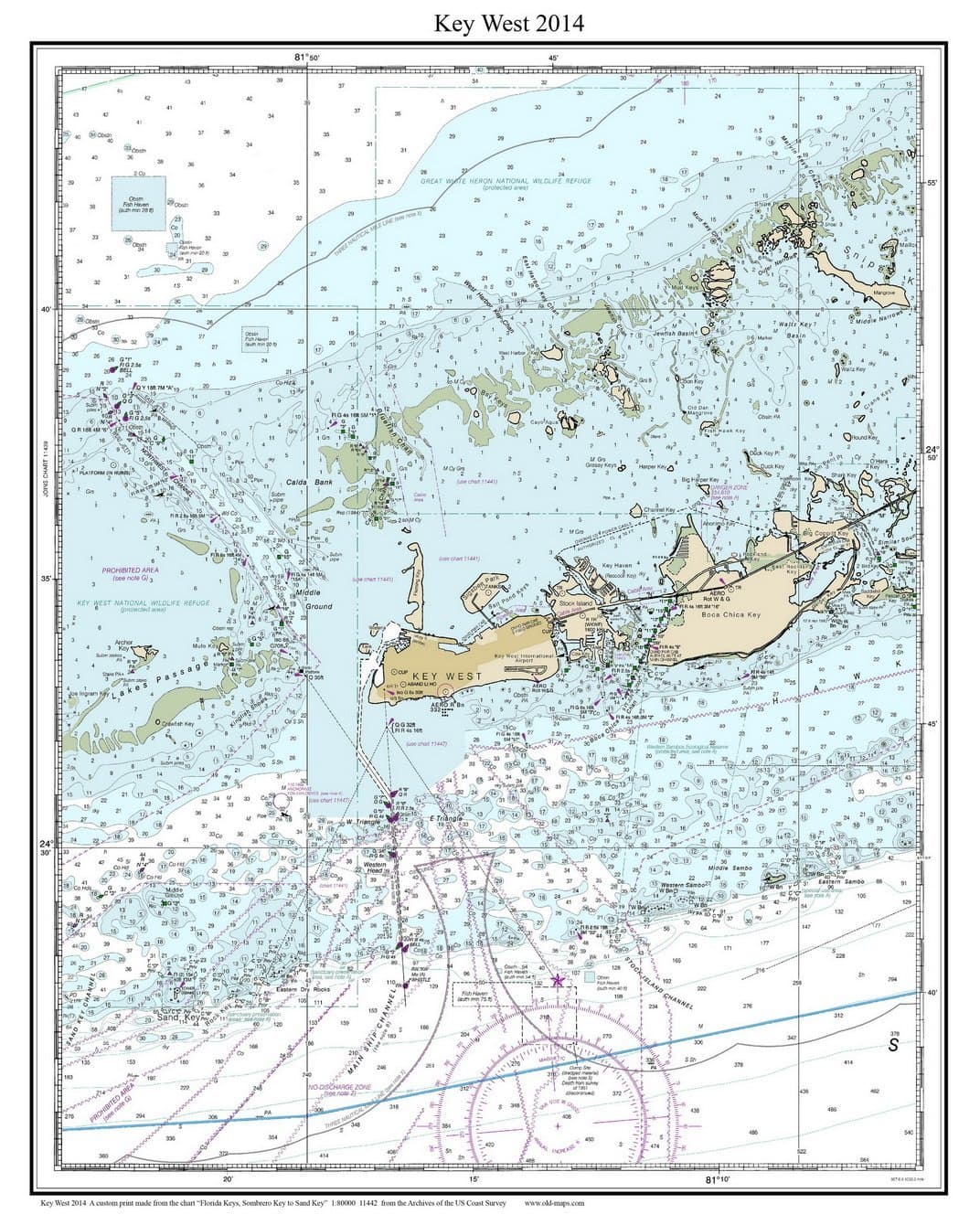 Key West 2014 - Nautical Map Florida - Custom Print - 1:80000 11442 - Reprint