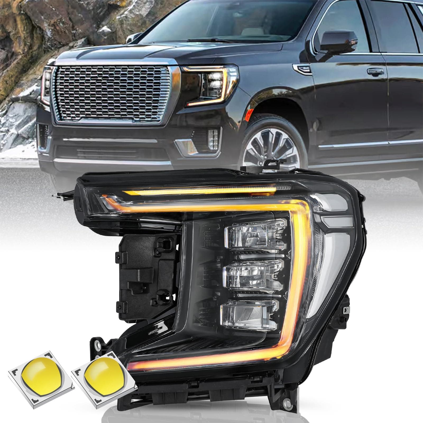 TUSDAR Full LED Headlight Assembly Set for 2021 2022 2023 GMC Yukon/Yukon XL DENALI/AT4 OEM Headlamp Replacement LH (Left/Driver Side)