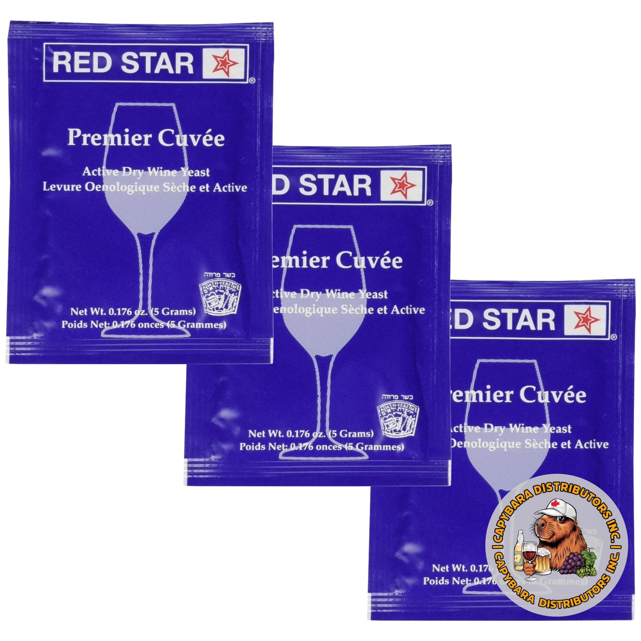 Red Star Premier Cuvee Wine Yeast (3 Pack) - Great for Making Wine Cider Mead Kombucha at Home - 5 g Sachets - Saccharomyces cerevisiae - Sold by CAPYBARA Distributors Inc.