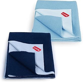 LuvLap Instadry Waterproof Baby Dry Sheet, Medium Size 70x100 cm, Extra Absorbent Quick Dry Sheet for New Born,Toddler, Anti-Piling Fleece for Baby, Bed Protector, Pack of 2, Navy Blue & Sky Blue