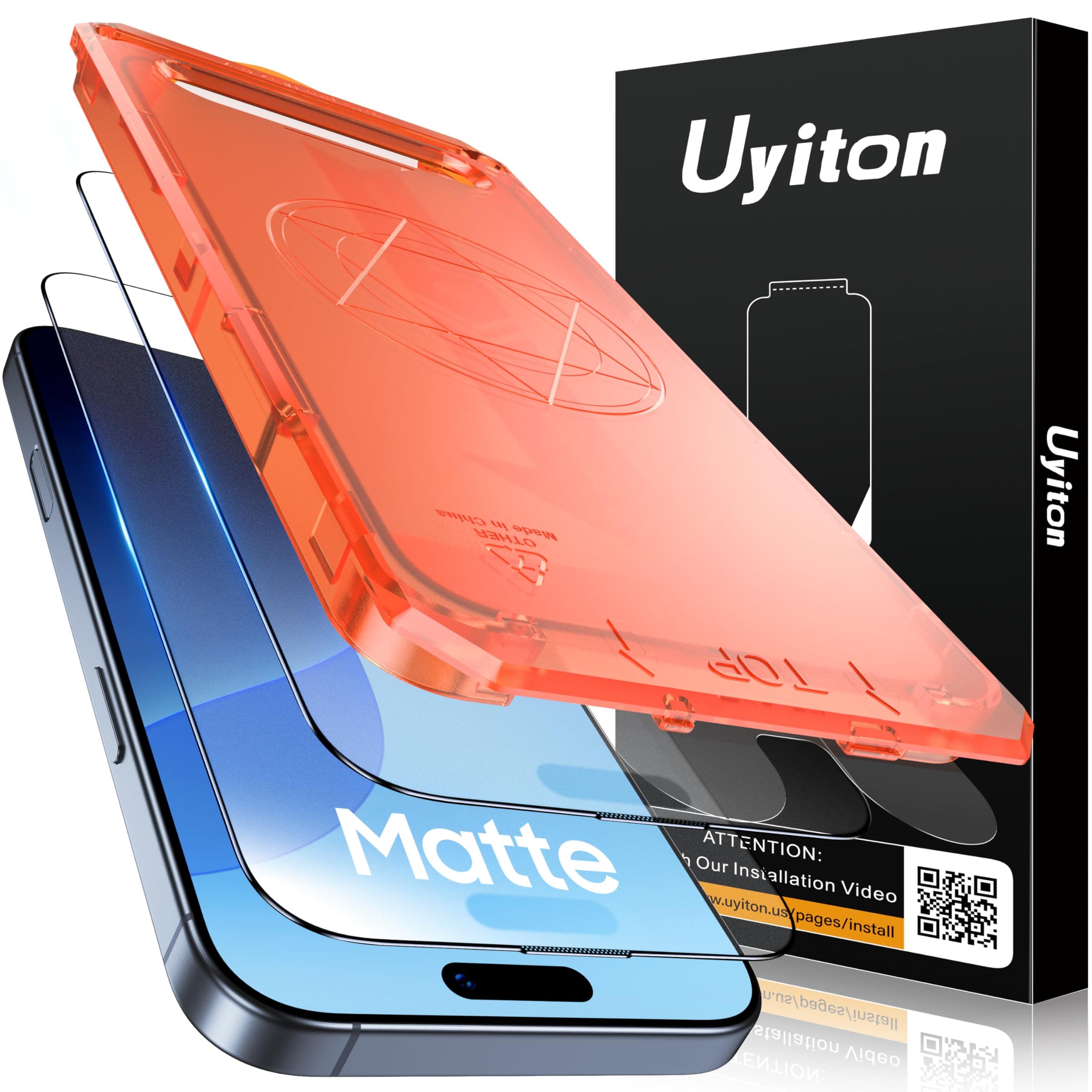 Uyiton Compatible with iPhone 16 Pro Max Matte Screen Protector - Anti-Fingerprint [Easy Fit] Shatterproof Full Coverage Case Friendly Smooth as Silk 9H Tempered Glass Screen Cover, 2 Pack
