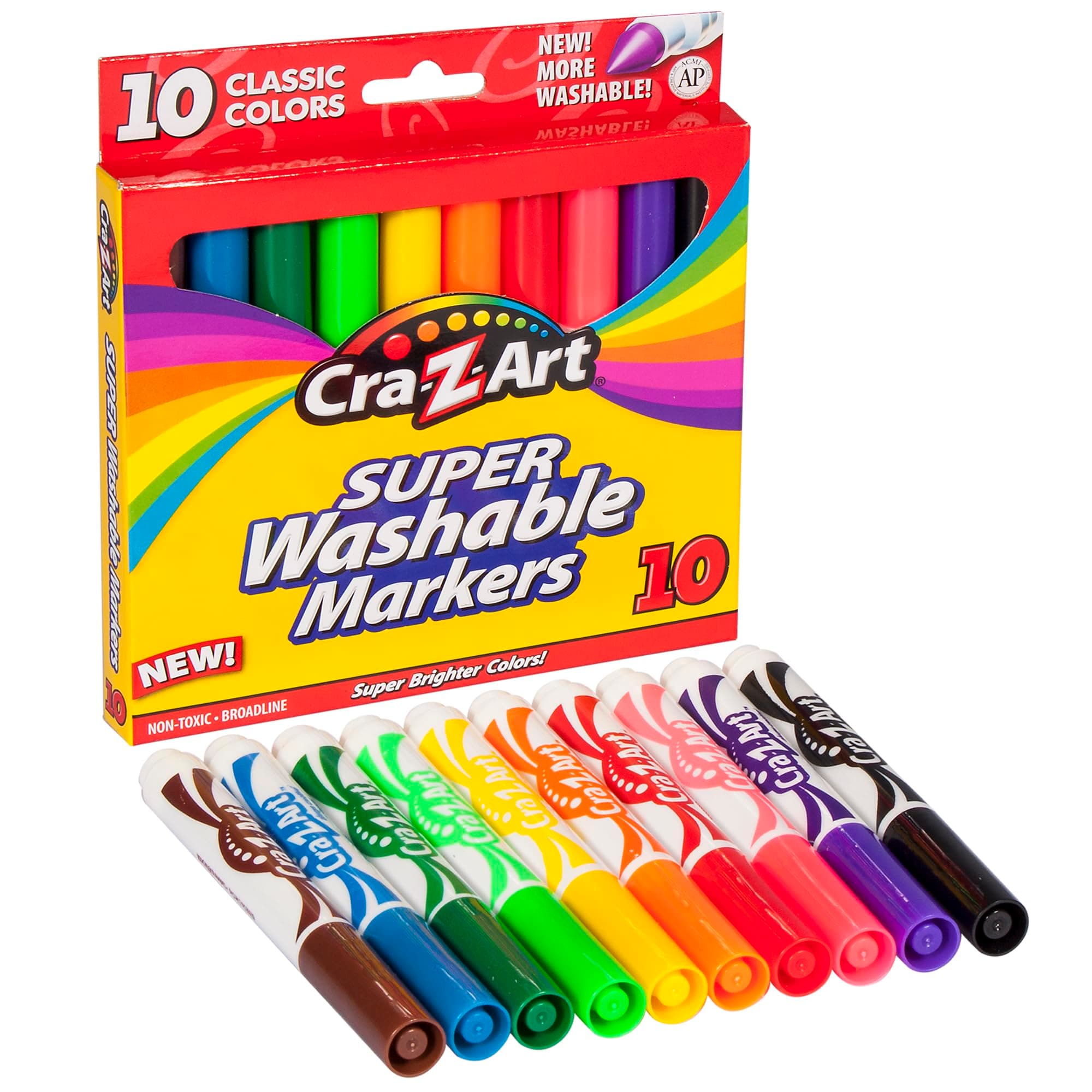 Cra-Z-Art Classic Super Washable Markers, Broad Tip, Assorted Barrel, Assorted Ink, Pack Of 10 Markers