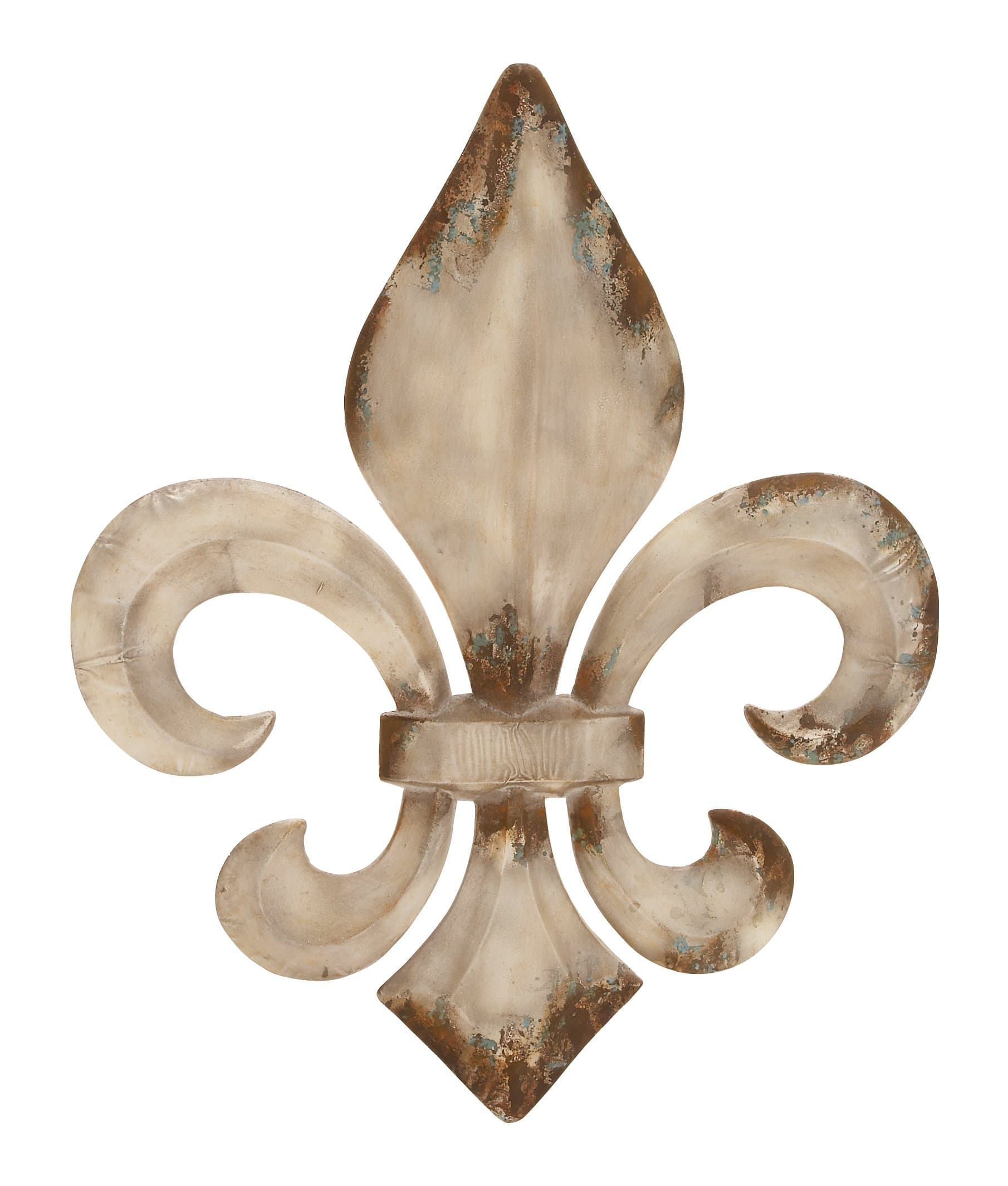 Deco 79 Metal Fleur De Lis Home Wall Decor Wall Sculpture with Distressing, Wall Art 25" x 1" x 30", White