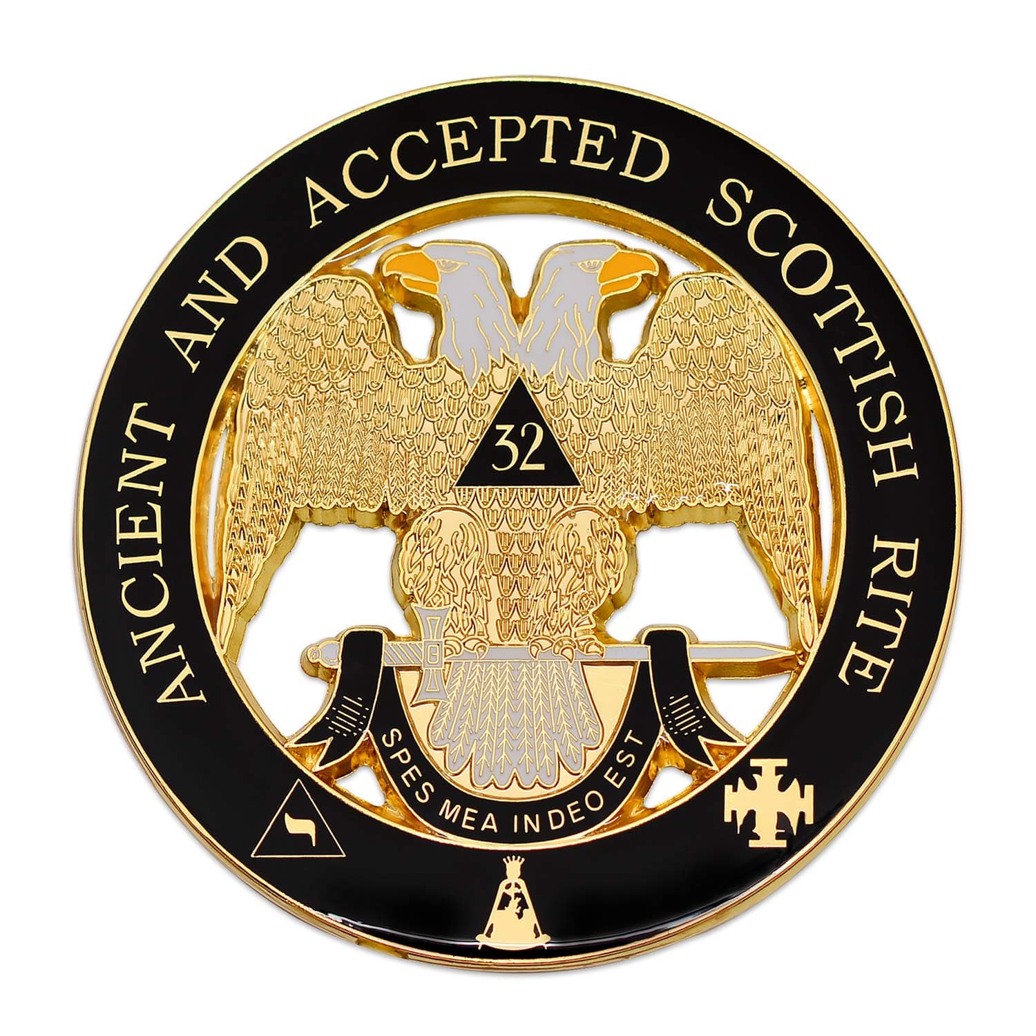 32nd Degree Ancient & Accepted Scottish Rite Masonic Round Black Auto Emblem - 3" Diameter
