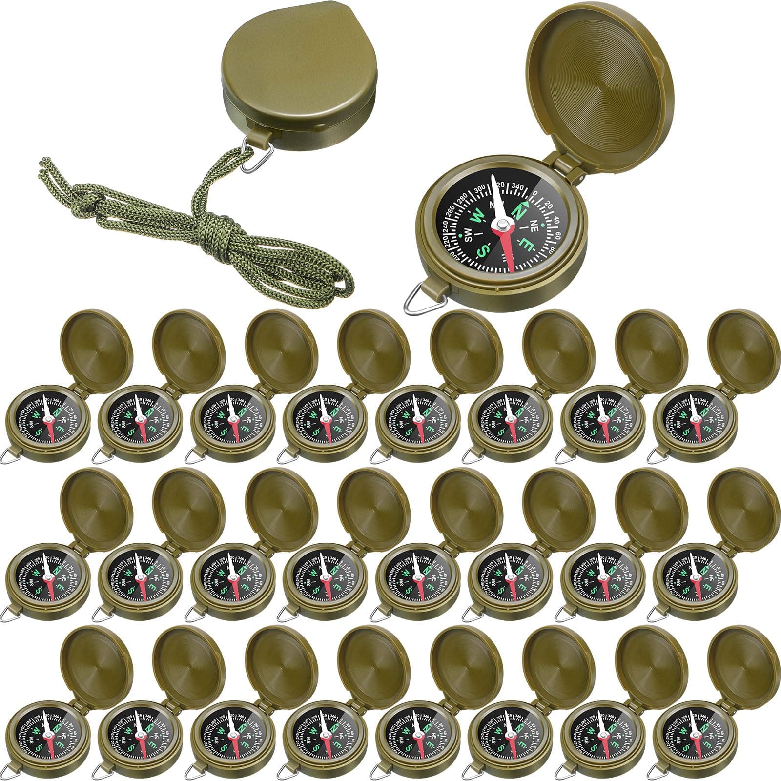 JaGely 24 Pcs Compass Bulk Gift Pocket Compass with Hanging Rope for Military Camping Survival Outdoor Hiking Hunting Climbing