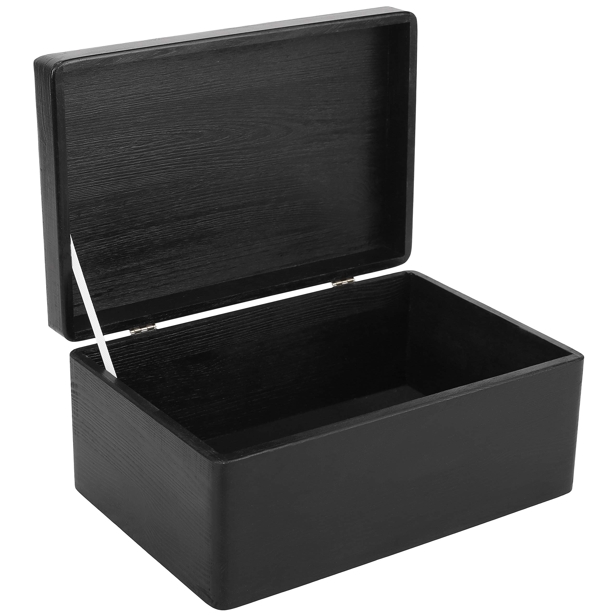 Large Black Wooden Box Storage with Hinged Lid | 11.8 x 7.87 x 5.51 inches (+-0.5) | Gift Box for Tool Dog Toy Shoes Clothes Kitchen Storage | Wood Keepsake Chest