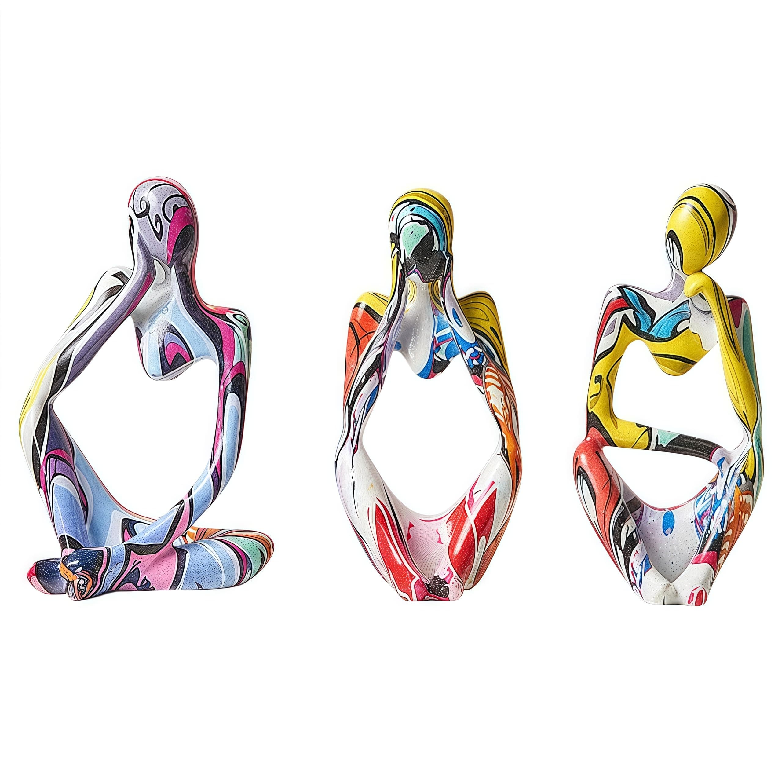 XINXUAN 3Pcs Thinker Statue Sculptures Office Decor Small Shelf Decor Bookshelf Decor TV Stand Decor Resin Collectible Figurines Home Decorations for Living Room (Colorful Graffiti Statue Sculpture)