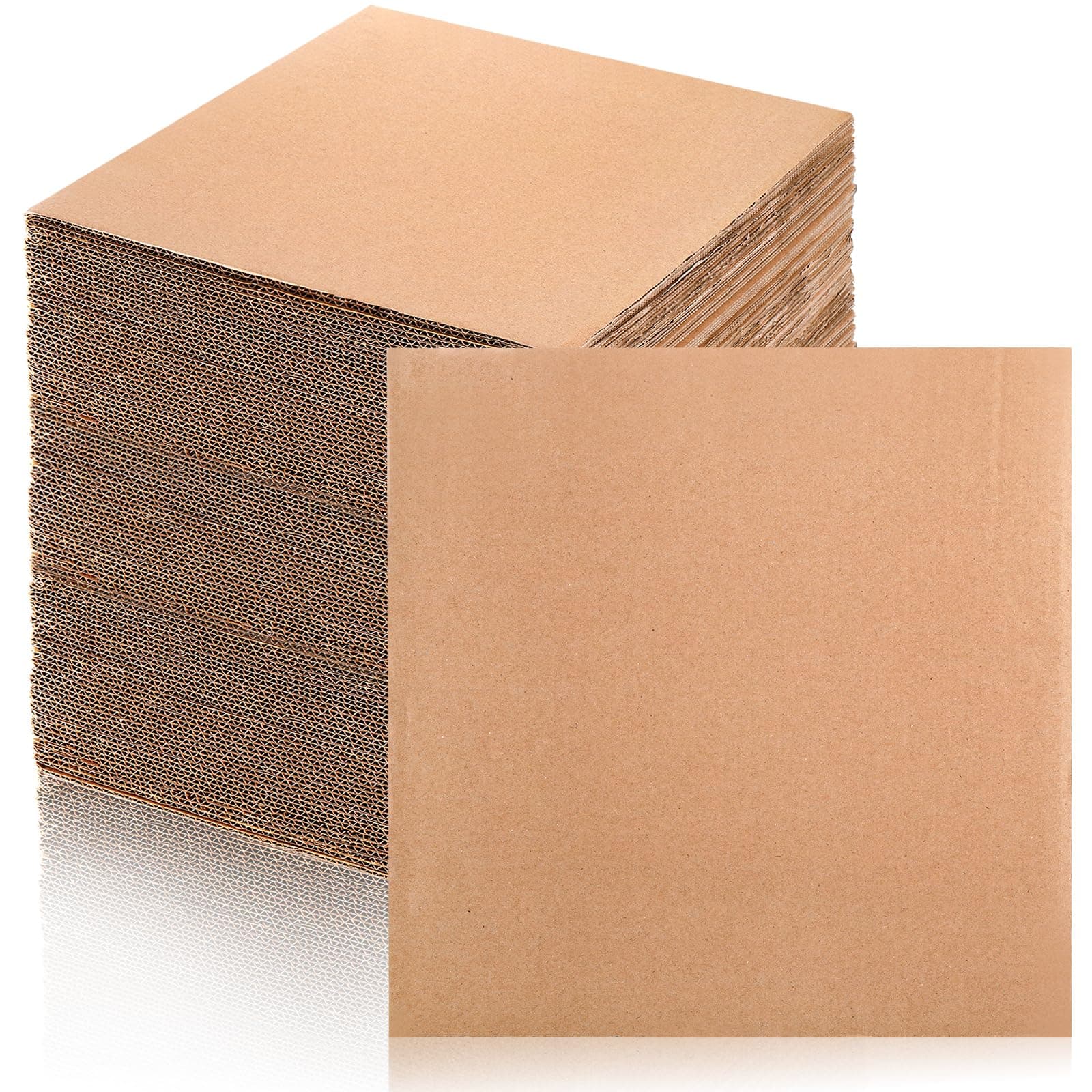 Hacaroa 50 Pack Corrugated Cardboard Sheets 2mm Thick, 12" x 12" Flat Inserts Square Cardboard Filler Pads for Mailing, Packing, Shipping, Craft, Brown