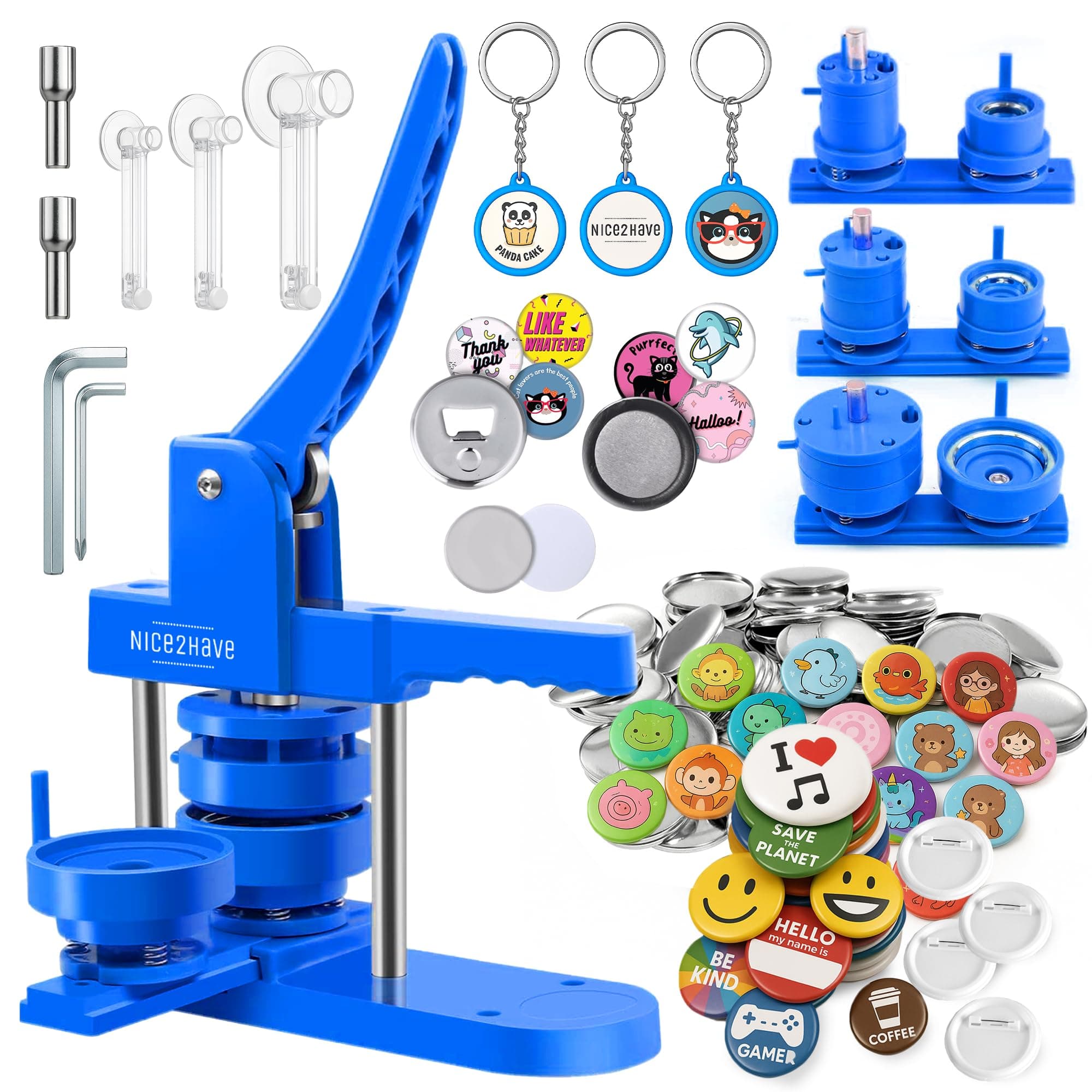 Button Maker Machine – Multiple Size Molds– Pin Maker Machine Kit w/ 500 Buttons, 15 Fridge Magnets, 15 Bottle Openers, 15 Keychain Buttons, Cutters & 500+ Button Designs for DIY Crafts