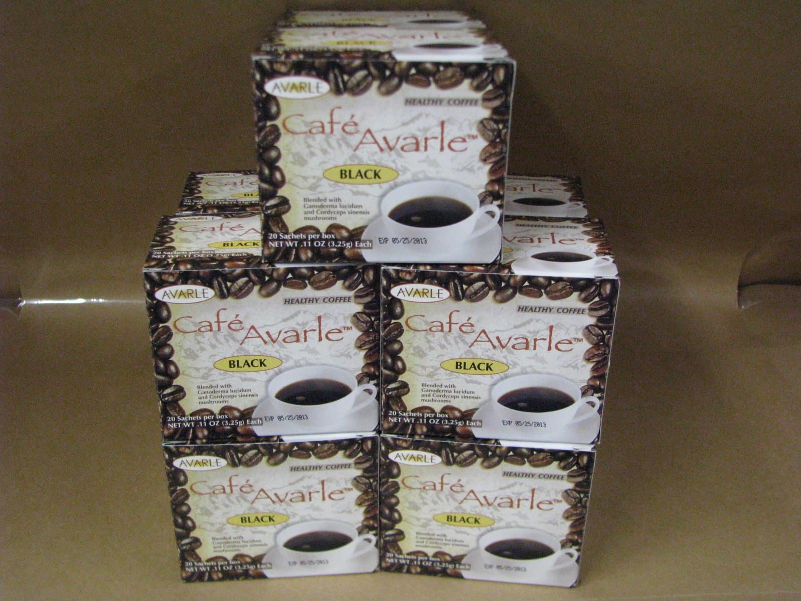 Cafe Avarle Black Healthy Coffee with Ganoderma & Cordyceps 10 Boxes (20 Sachets Each)