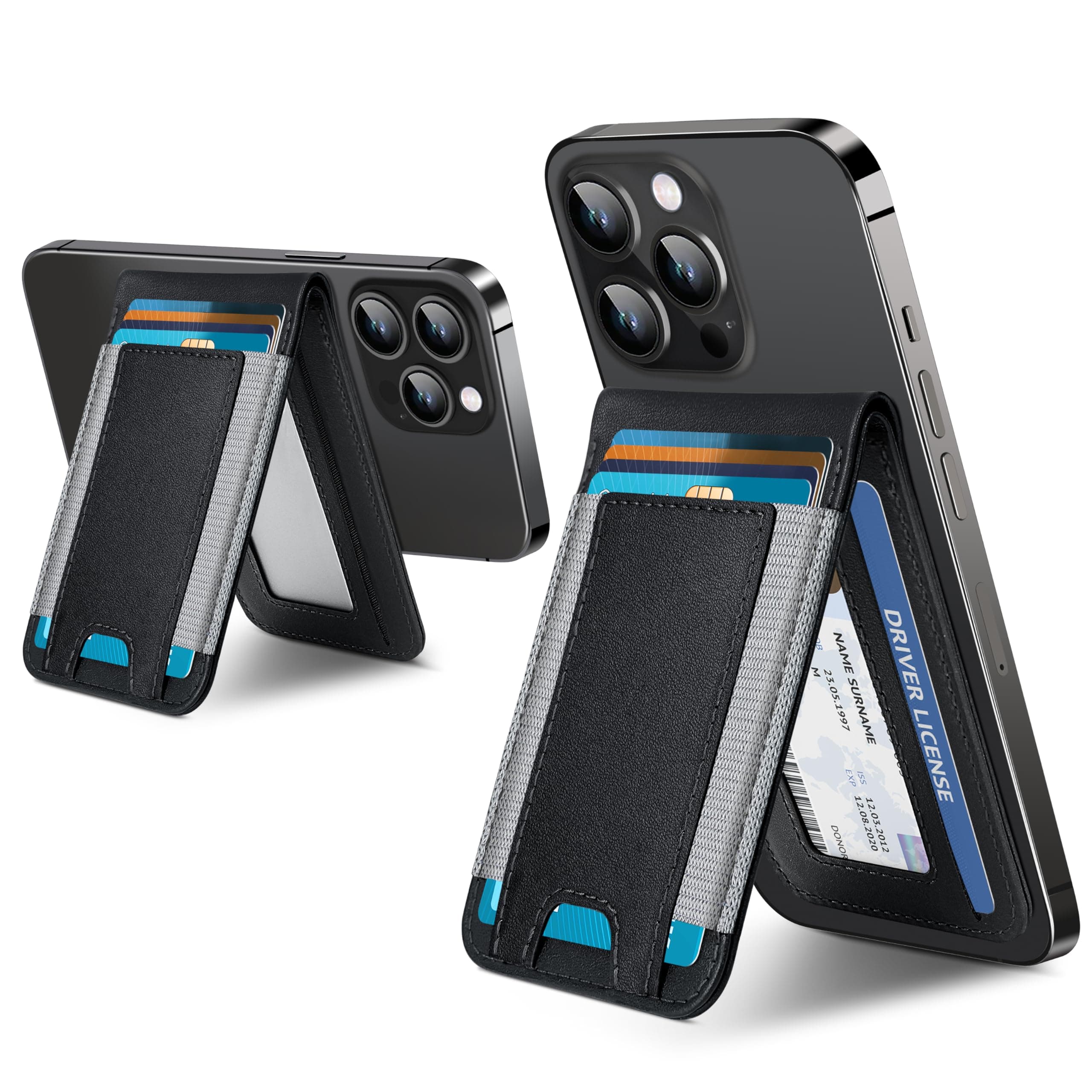 ExtreLife 2-in-1 Magsafe Wallet, Adjustable Stand, Open ID Window, Magnetic Wallet for iPhone 17/16/15/14 Pro Max/14 Pro/14 Plus/13/12 Series, 9 Cards Holder, Vegan Leather, Black