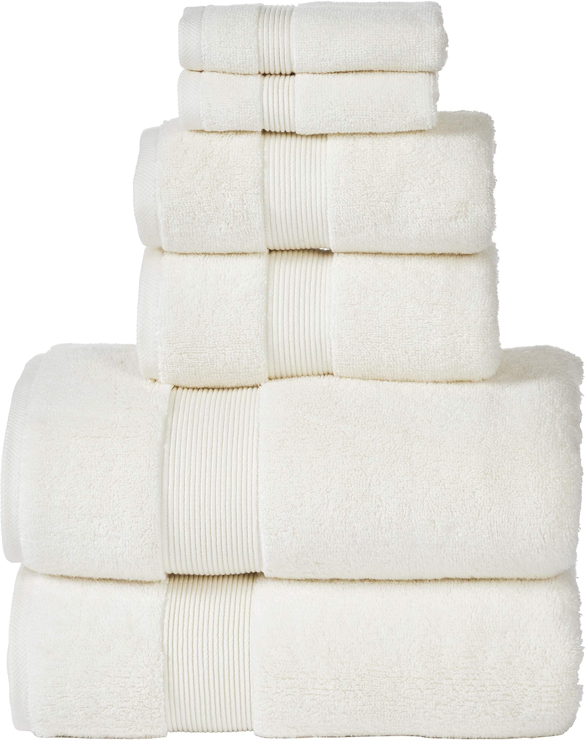 703 GSM 6 Piece Towels Set, 100% Cotton, Zero Twist, Premium Hotel & Spa Quality, Highly Absorbent, 2 Bath Towels 30” x 54”, 2 Hand Towel 16” x 28” and 2 Wash Cloth 12” x 12”. Ivory Color