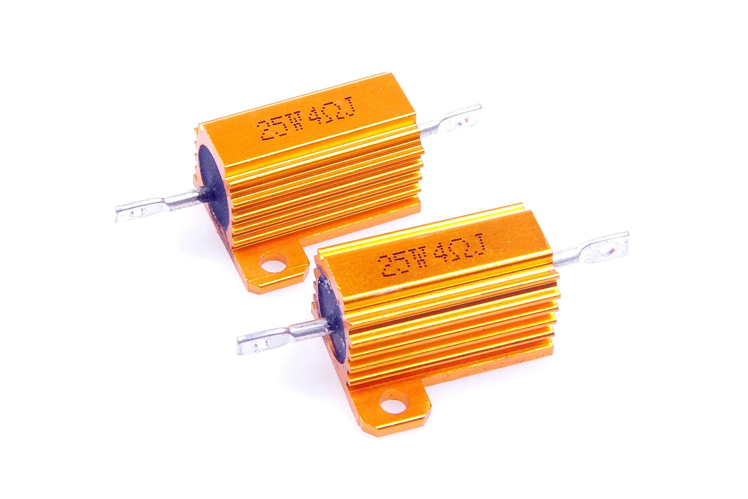LM YN 25 Watt 4 Ohm 5% Wirewound Resistor Electronic Aluminium Shell Resistor Gold for Inverter LED Lights Frequency Divider Servo Industry Industrial Control 2-Pcs