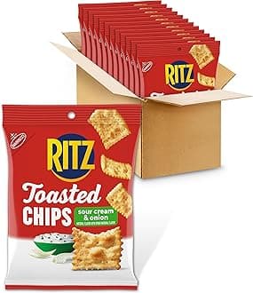 RITZ Toasted Chips Sour Cream and Onion Crackers, Bulk Individual Snacks, 12 Snack Packs