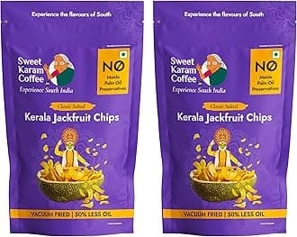 Sweet Karam Coffee Kerala Jackfruit Chips – Pack of 2 (50 g each) | Classic Salted Chakka Chips | No Palm Oil or Preservatives | Crunchy Vacuum Fried Snack | Traditional Homemade Recipe