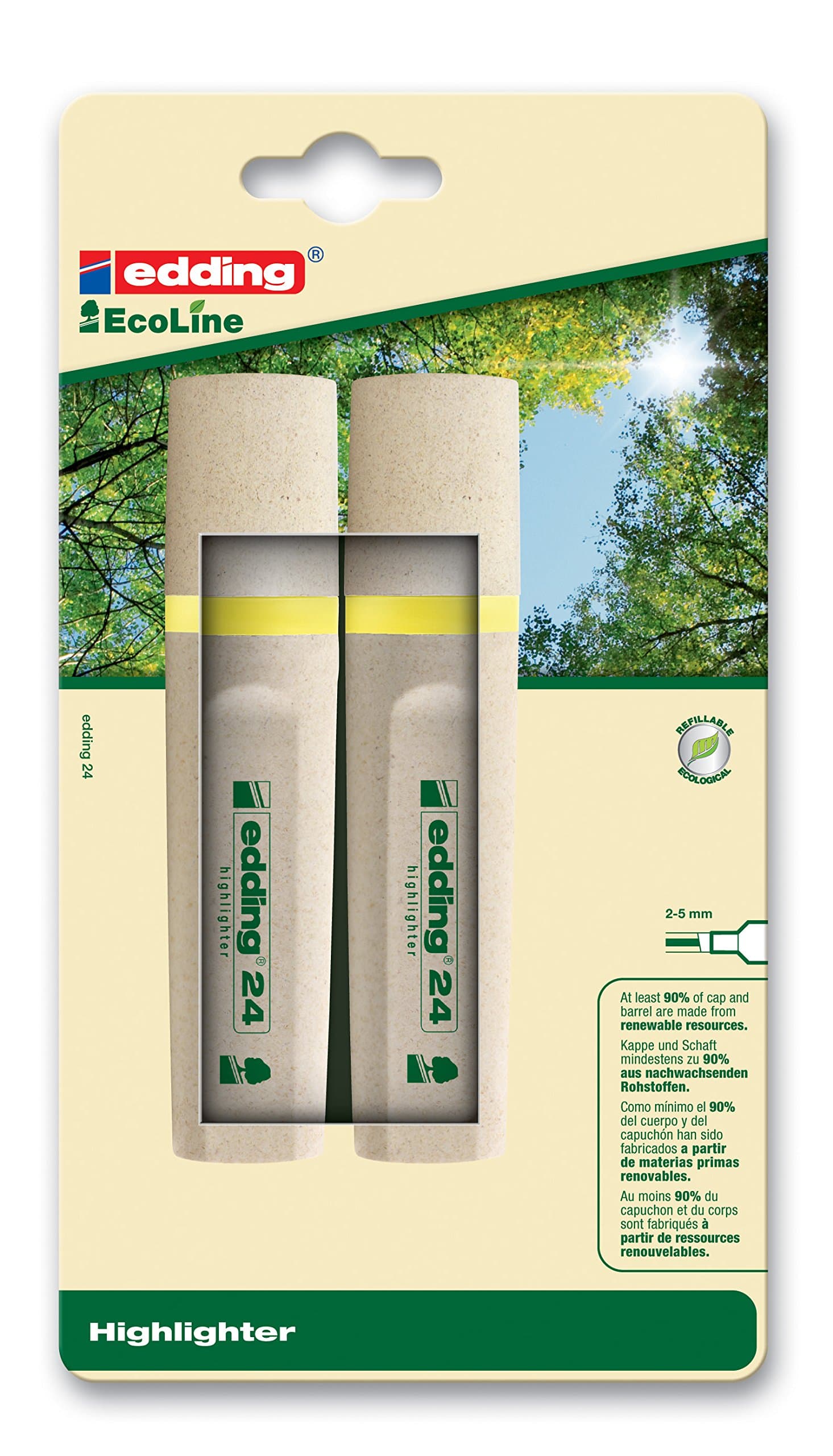 edding 24 Ecoline Refillable Highlighter - Pack of 2 - Yellow 4-24-2-1005