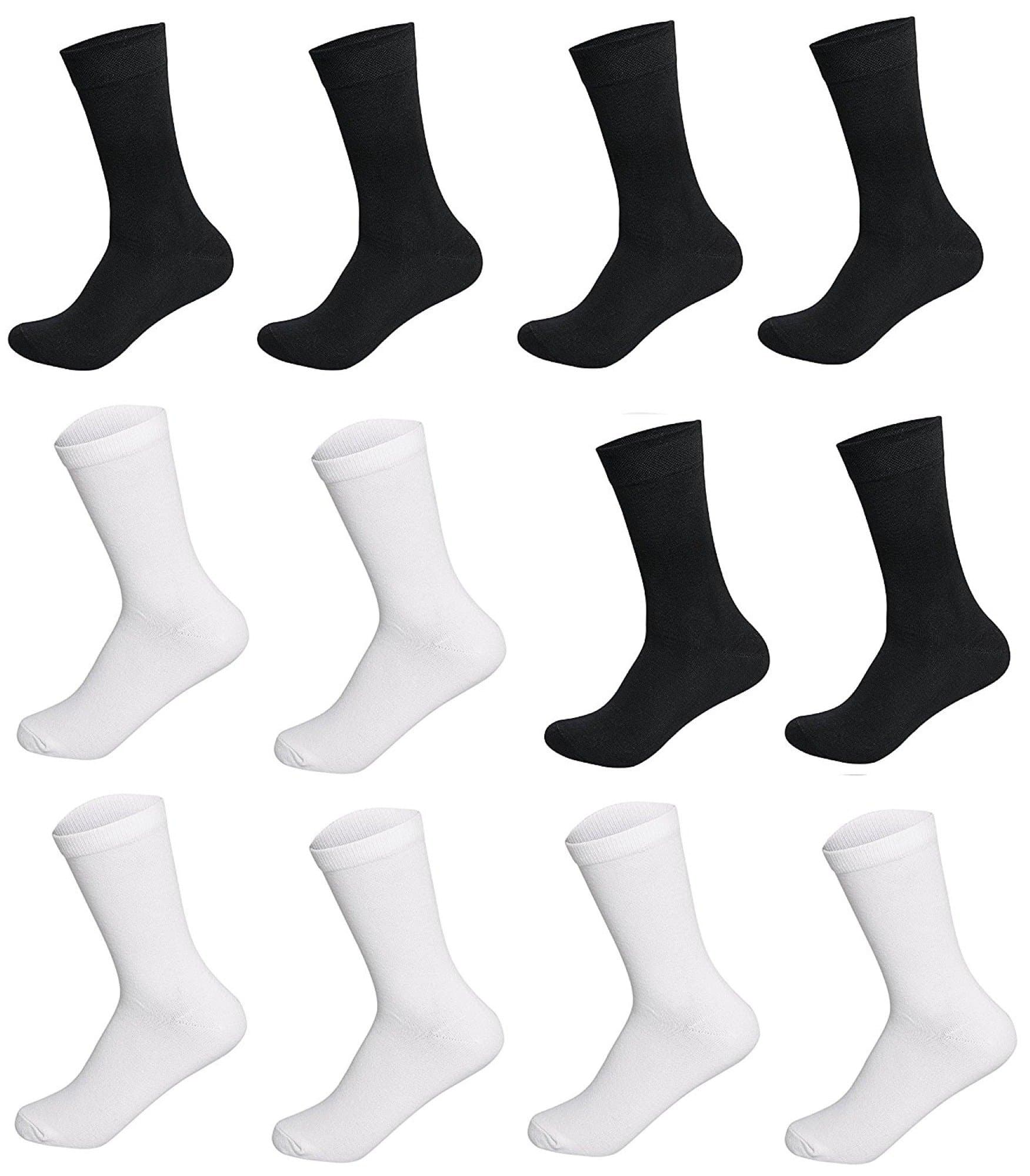 PinKit Organic Cotton Full Length Solid Formal Socks For Men/Boys (6 Black & 6 White) - (Combo Set of 12 Pair) Age Group- Above 15 Years to Adult