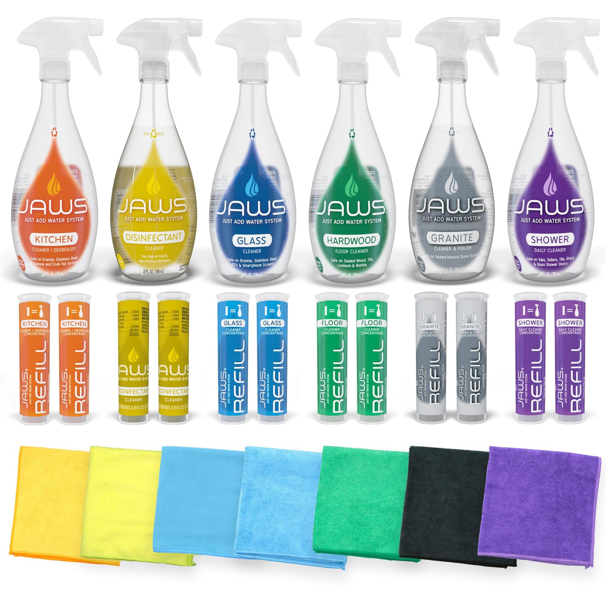 Cleaners Ultimate Cleaning Kit, Multi-Surface Kitchen, Glass, Shower, Granite, Hardwood Floor and Disinfectant, 2 Refill Pods of Each, Includes Microfiber Cloths