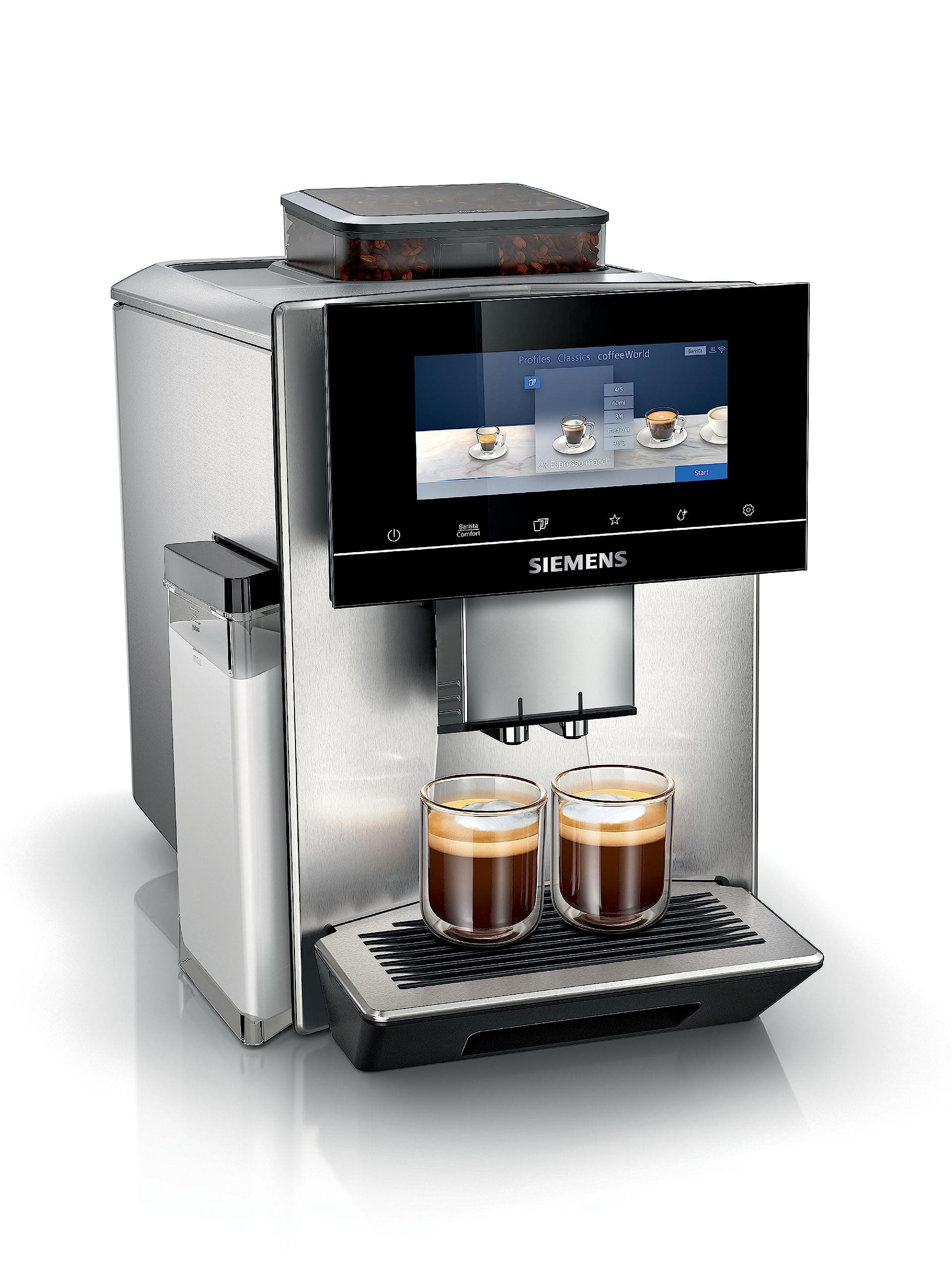 SIEMENS EQ900 Fully Automatic Bean to Cup Coffee Machine, 6.8" Touch Screen Display, Cup Warmer, baristaMode, eGrinder, beanIdent System, 30+ Coffee Beverages with Home Connect, TQ905GB3
