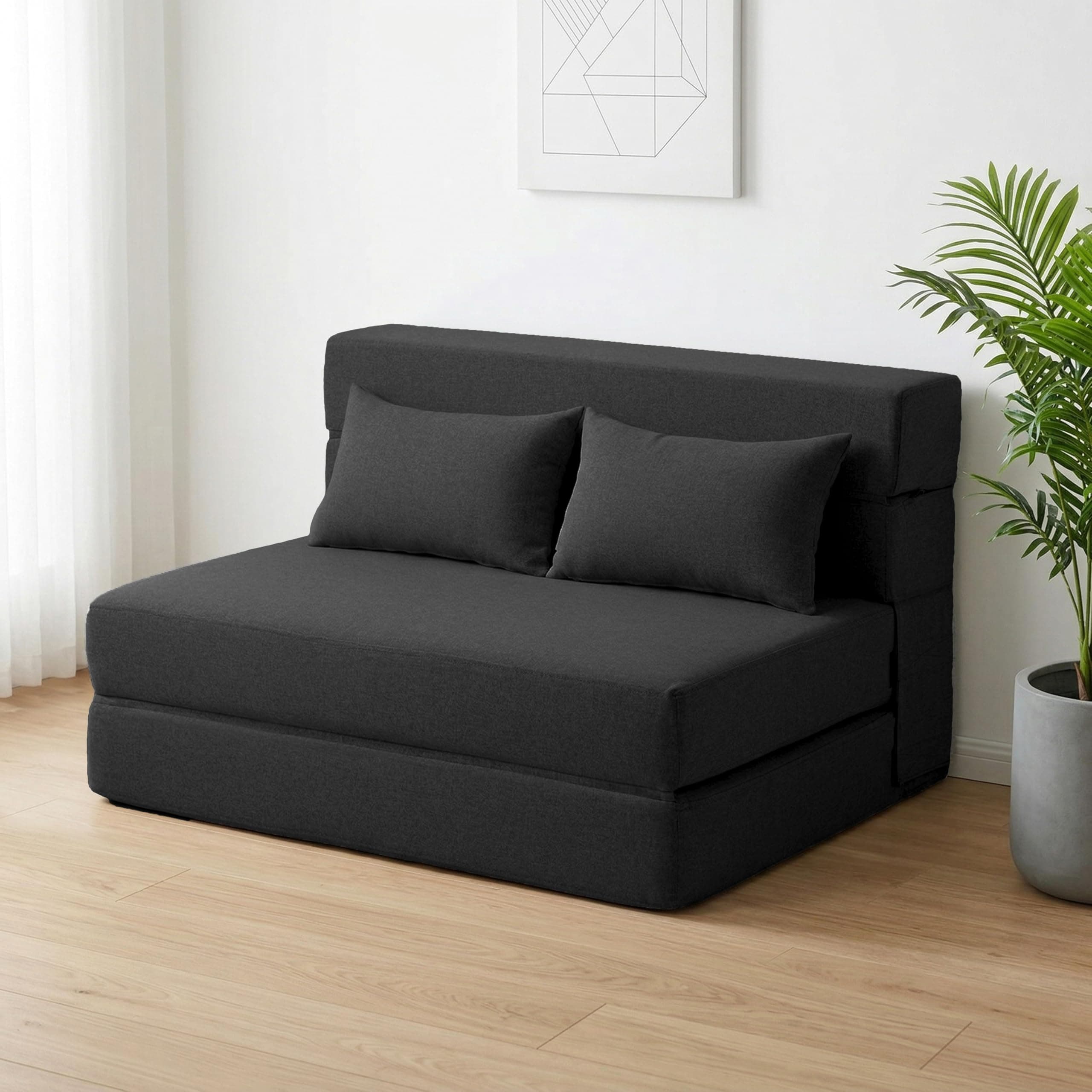 SUYOLS Folding Sofa Bed with Pillows- Convertible Chair Floor Couch & Sleeping Mattress, Foldable Memory Foam Sleeper for Living Room/Dorm/Guest Room/Home Office/Apartment/Loft, Twin, Dark Gray