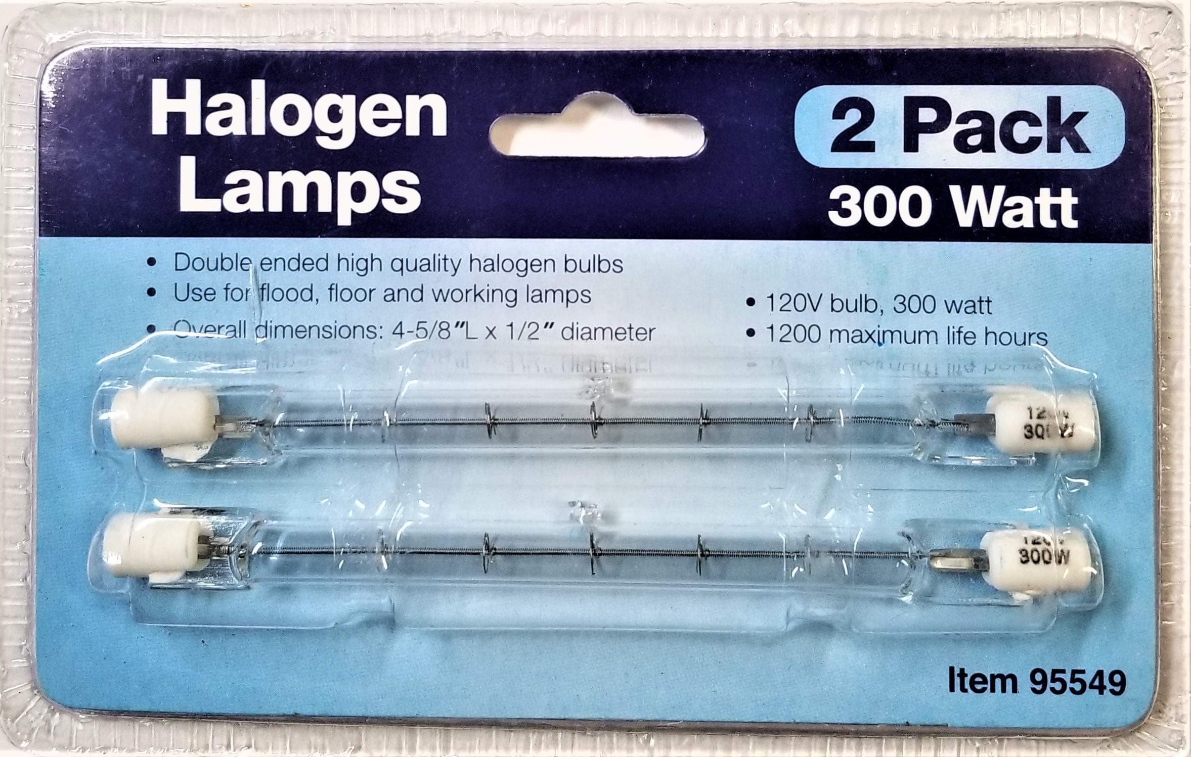 2-pack 300 Watt Double-ended Halogen Lamps (4-5/8"l X 1/2" Diameter)
