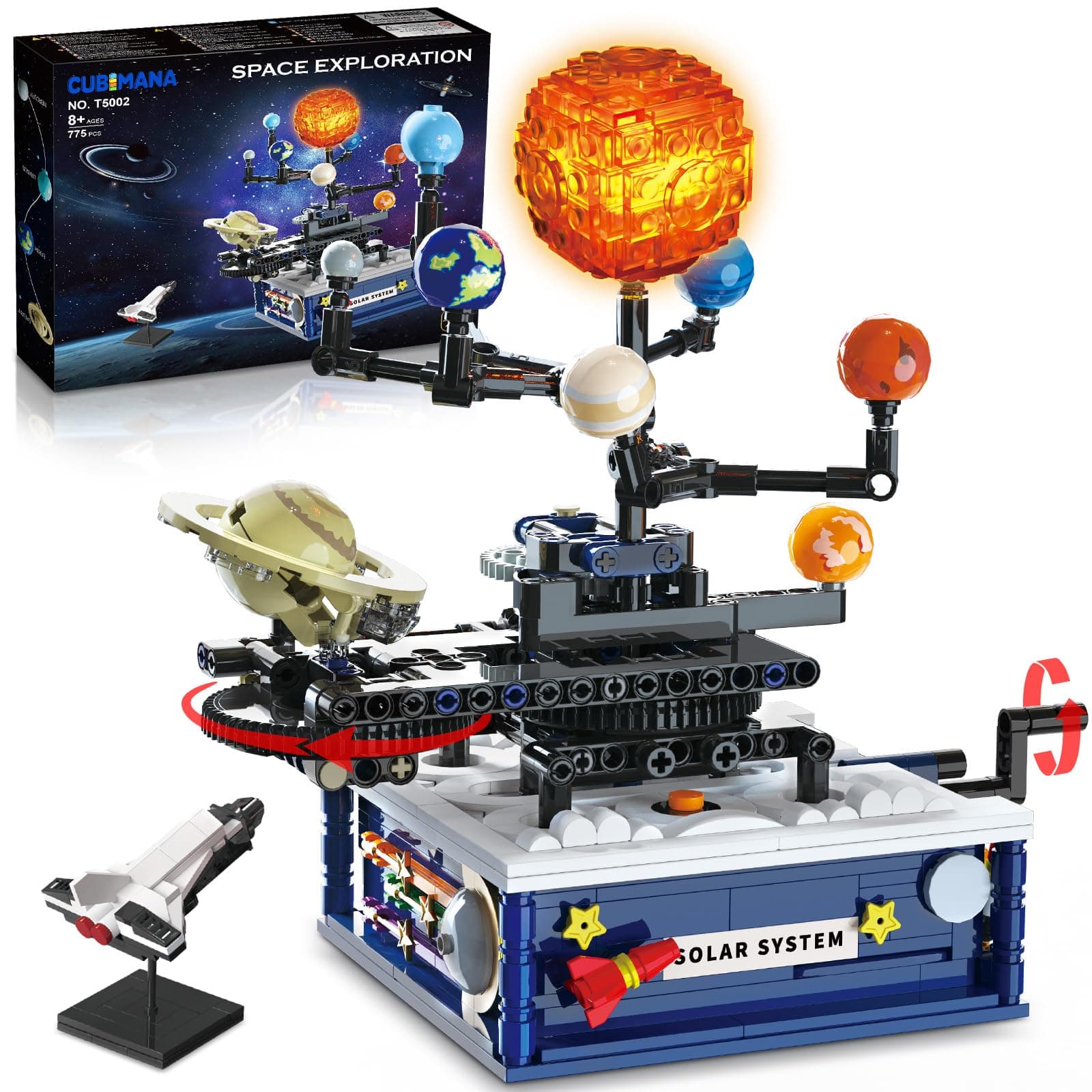 Solar System Building Sets with Light - Rotatable Space Exploration Building Toys with 9 Planets & Rocket Sets Science Astronomy Educational Gifts for Boys Girls Age 8+ Years Old Kids(775 PCS)