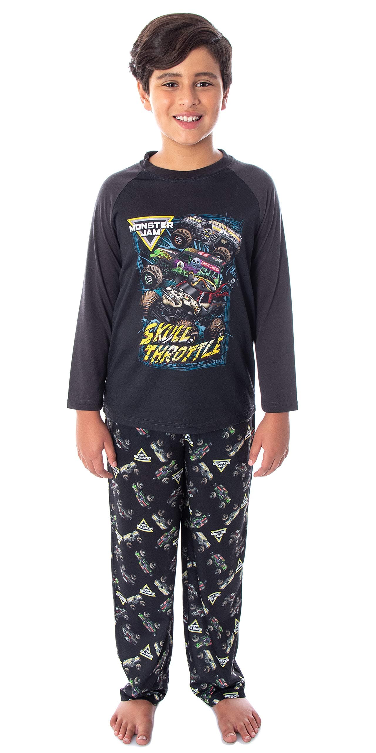 INTIMO Monster Jam Boys' Pirate's Curse MAX-D Grave Digger Monster Truck Pajama Set