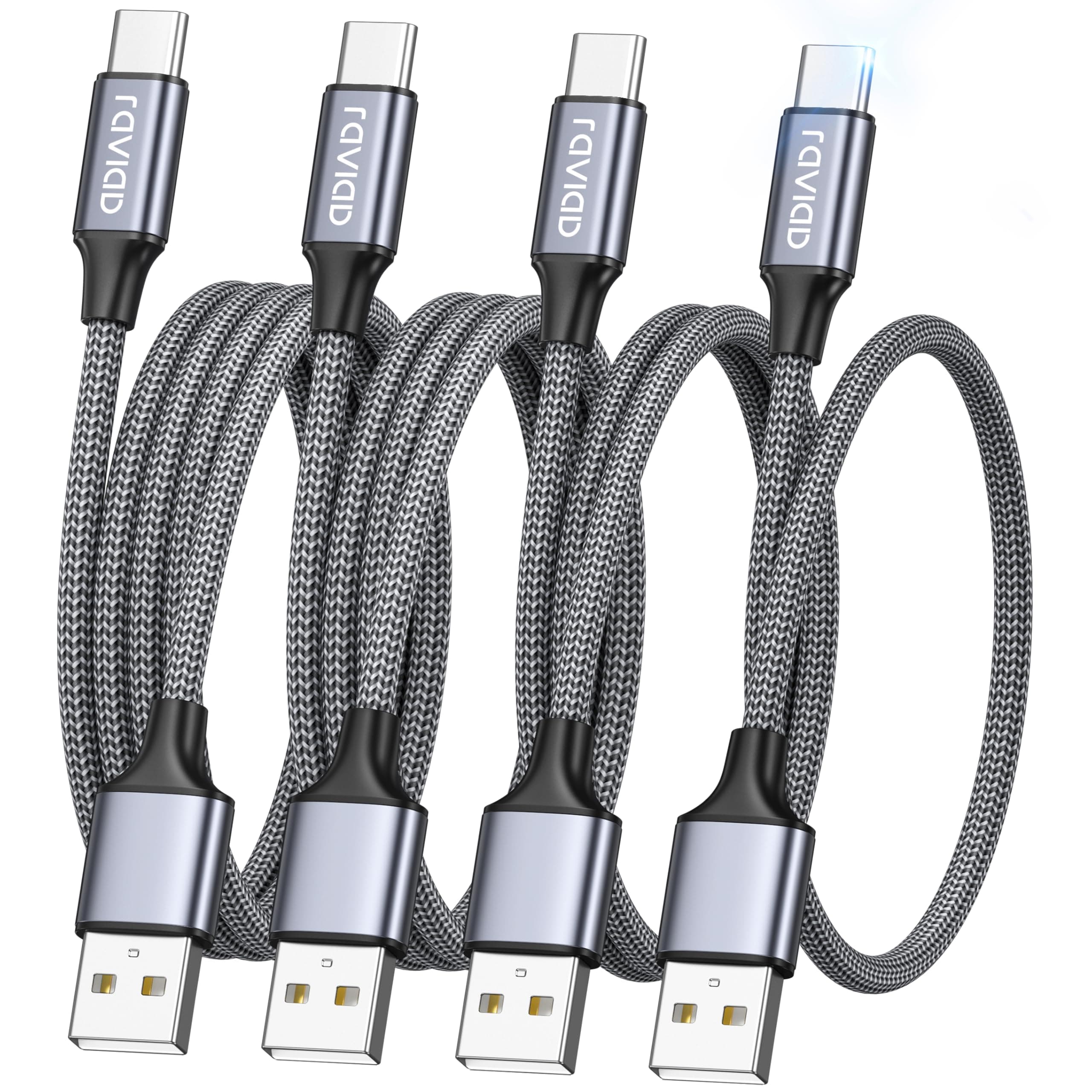 RAVIAD USB C Charger Cable, 4Pack 0.5M+1M+2M+3M Type C Charger Fast Charging 3A Nylon Braided USB C Cable for iPhone 16/15 Plus Pro Max, Samsung Galaxy S24/S23/S22, Huawei P40/P30, Google Pixel