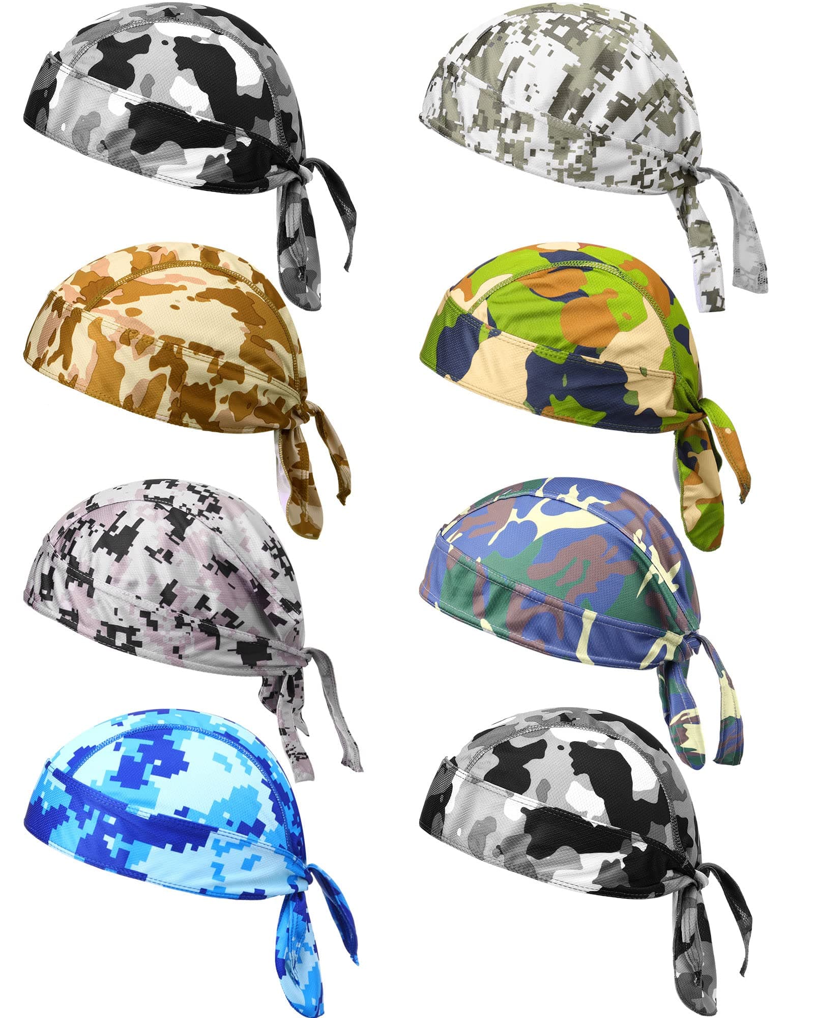 Foaincore 8 Pack Do Rag Skull Caps for Men Sweat Wicking Doo Rags Cooling Helmet Liner Cycling Motorcycle Bandana
