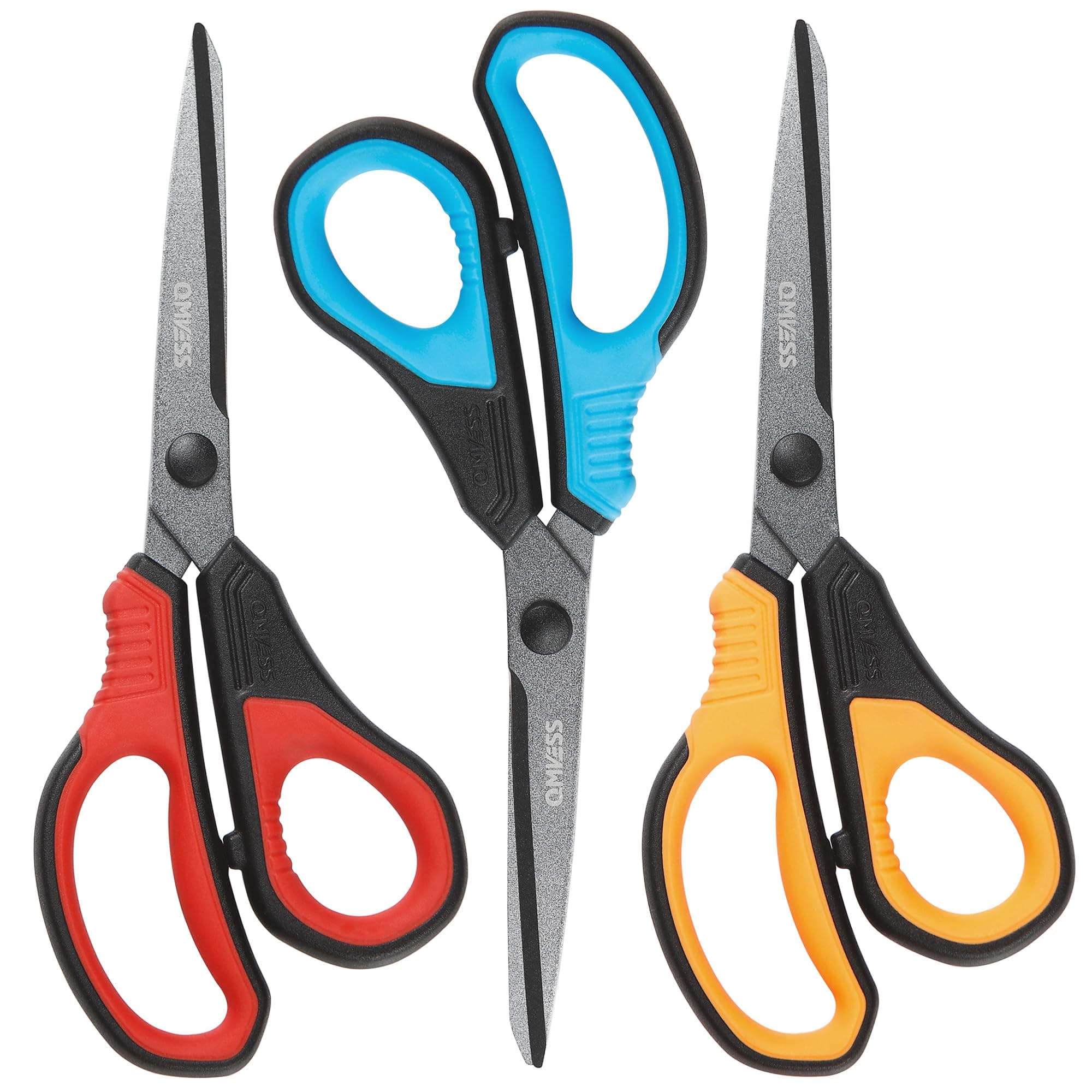 QMVESS8.5" Scissors All Purpose 3 Pack, Titanium Non-Stick Multipurpose Shears, Professional Ergonomic Comfort Grip Scissors for Office School Home Sewing Fabric DIY Craft Cutting General Use