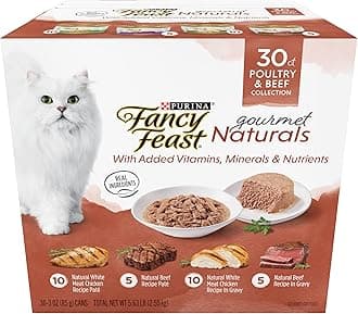 PURINA Fancy Feast Wet Cat Food Variety Pack Gourmet Naturals Poultry and Beef Collection - (30) 3 oz. Cans