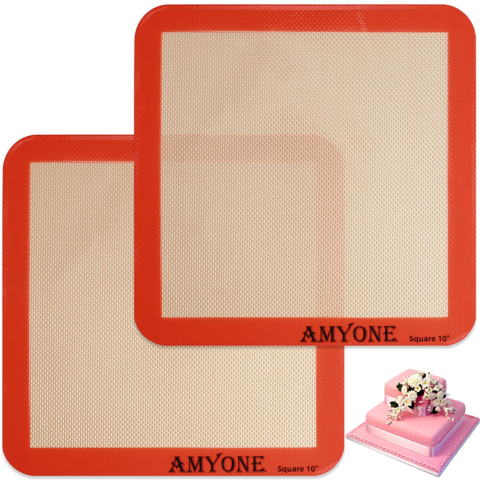 Square Silicone Baking Mats for 10 Inch Cake Pan, 9.65"Square Food Grade Silicone Mat for Baking Sheet for Cake/Pastry/Toast/Pie, Non-Stick Reusable Baking Mat for 10x10 Air Fryer/Cake Pan/Oven