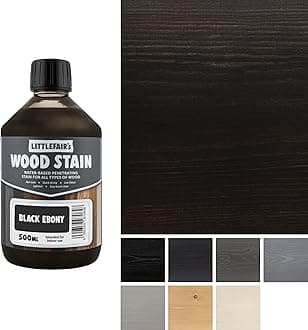 Littlefair's Wood Stain Water Based - 500 ml - Indoor Furniture Stain Light & Dark Finishes - Special Non Toxic & Eco Friendly Formula - Wood Stain for Crafts - Colour: Black Ebony