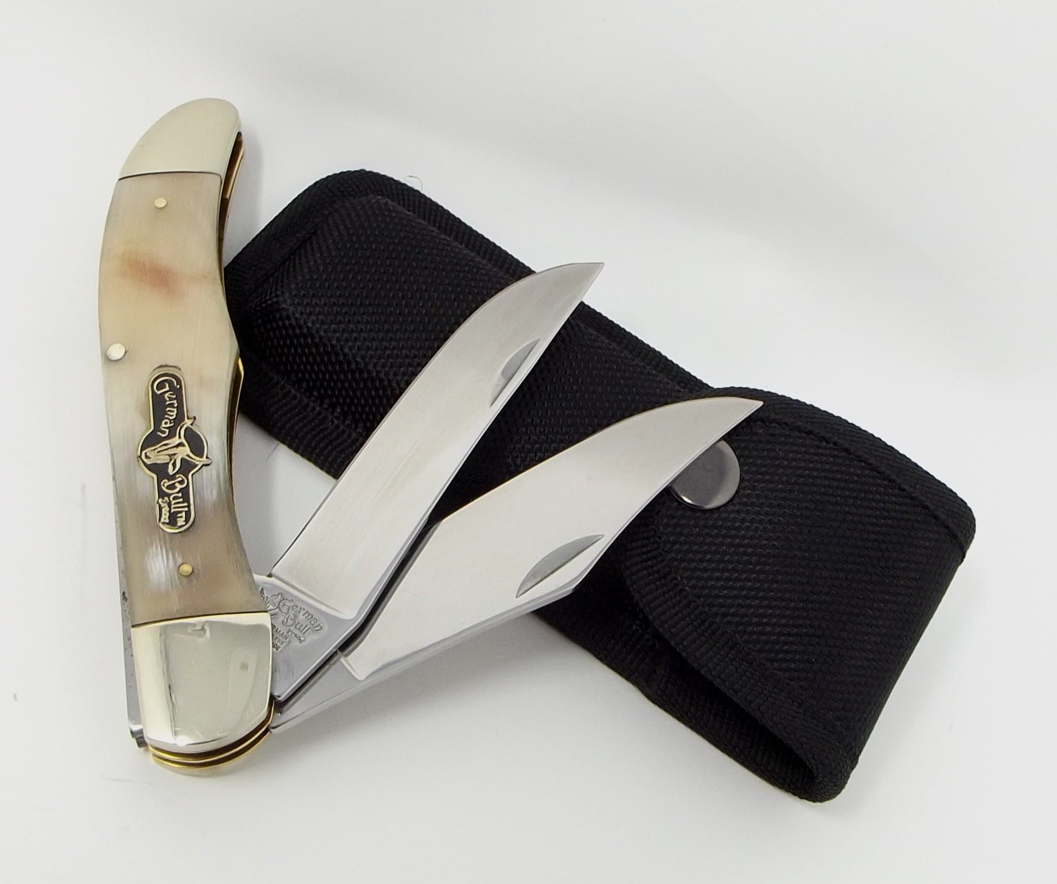 Hand Made Ox Horn Handle German Folding Knife with Sheath German Bull