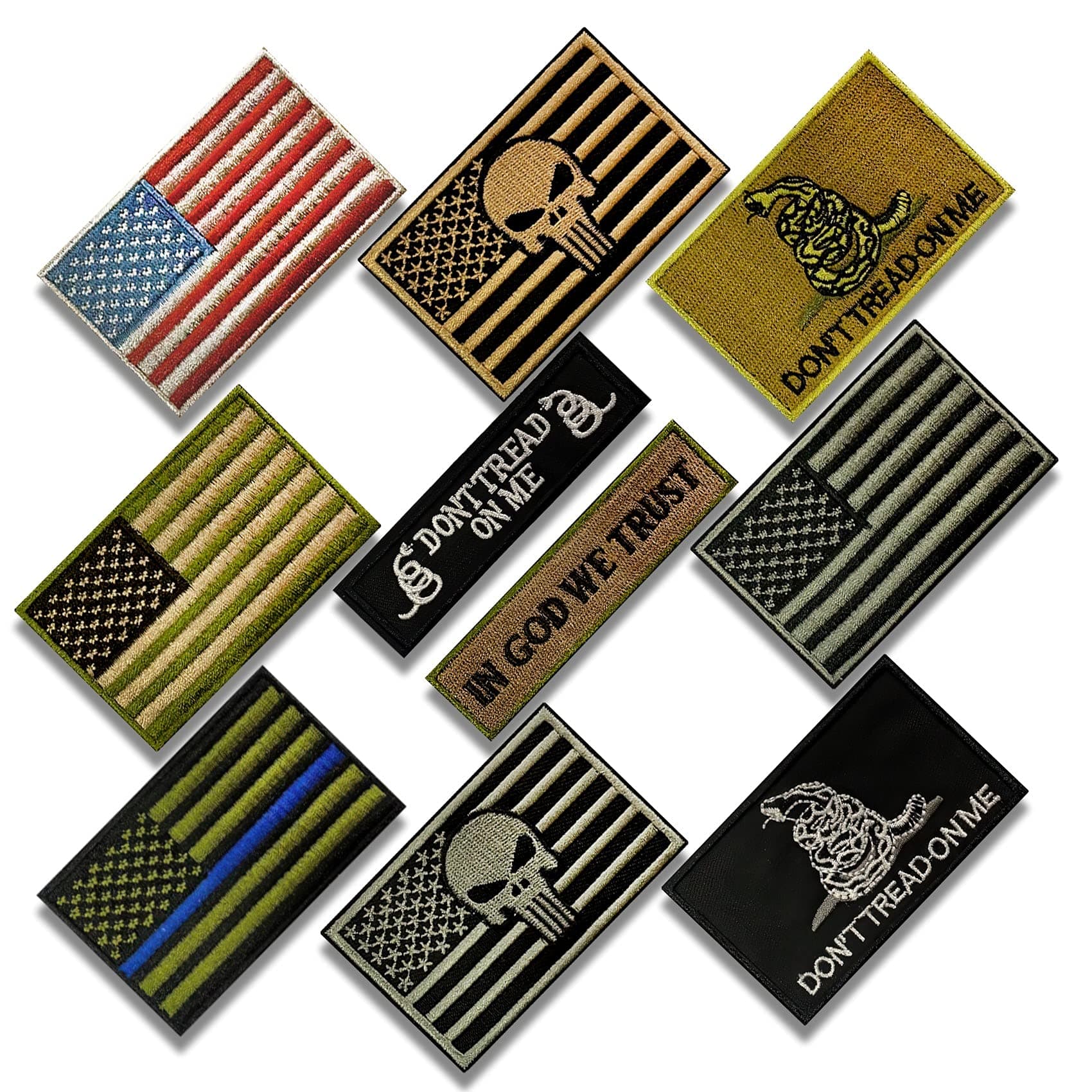 Eybros American Flag Patch, 10 Bundle-Set, Tactical Morale Military Patches of USA US for Backpacks Hat Army Gears Etc