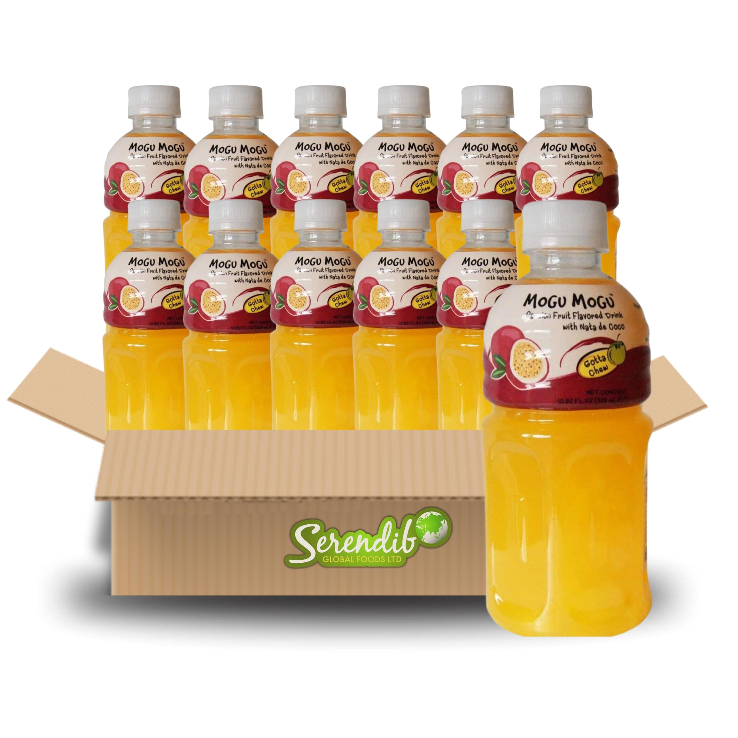 Mogu Mogu Nata De Coco Drink Jelly Texture Fun Refreshment 320ml (Pack of 12, Passion Fruit Flavoured)