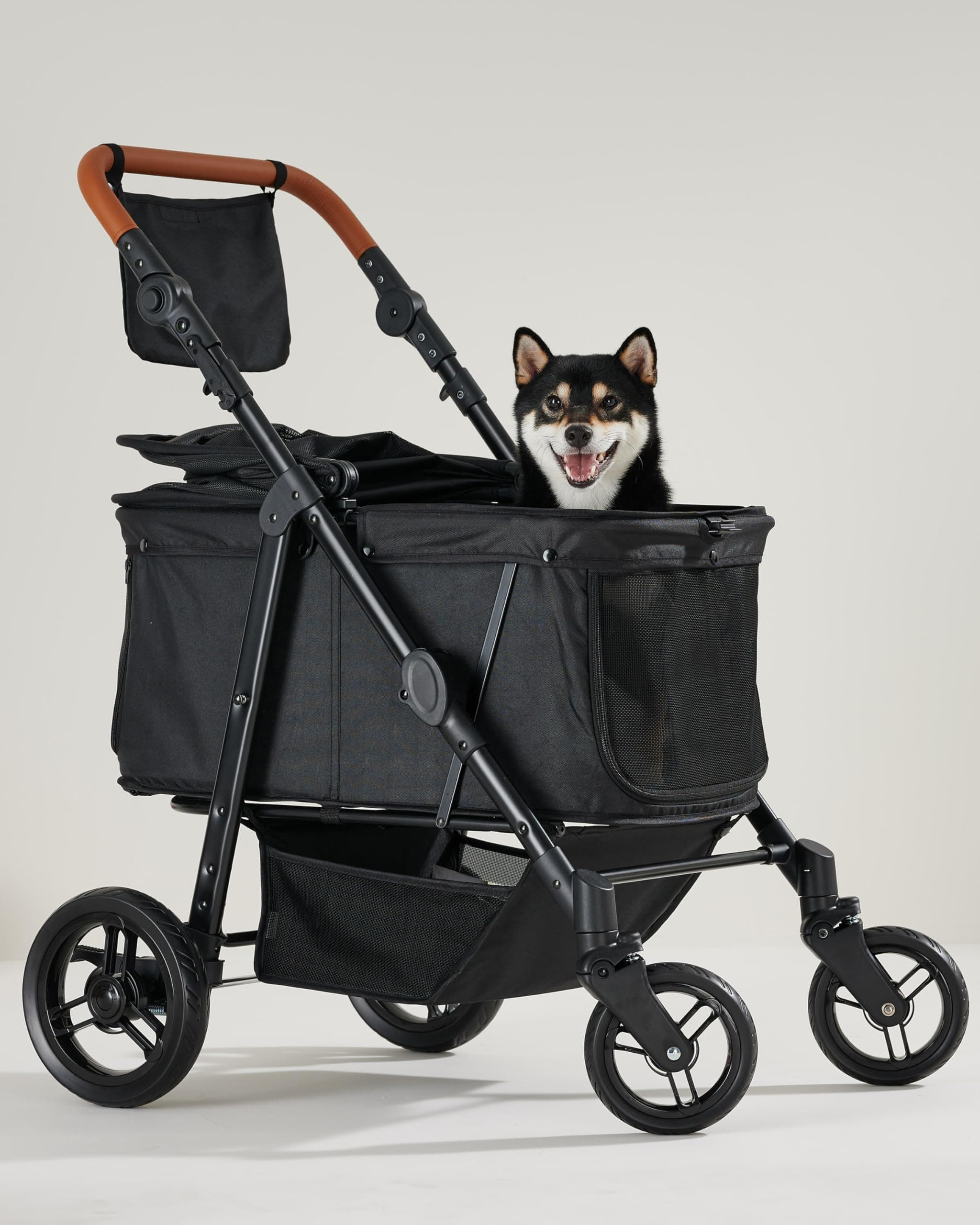 Medium Dog Stroller for Large Dogs, Up to 66lbs, Adjustable Handle, 180° Canopy, Sun Shades, Waterproof All Terrain, Black