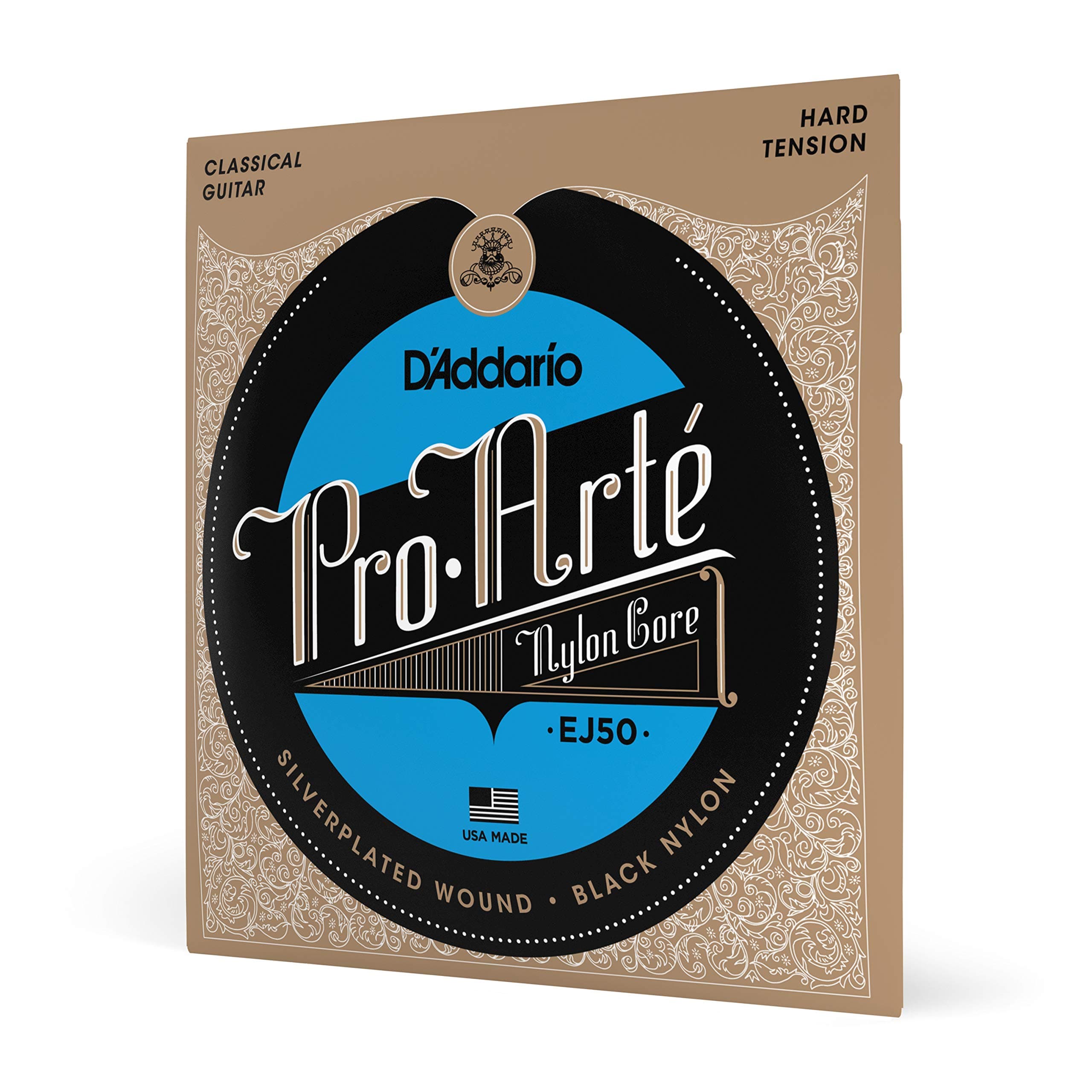 EJ50 Pro-Arte Black Nylon Classical Guitar Strings, Hard Tension