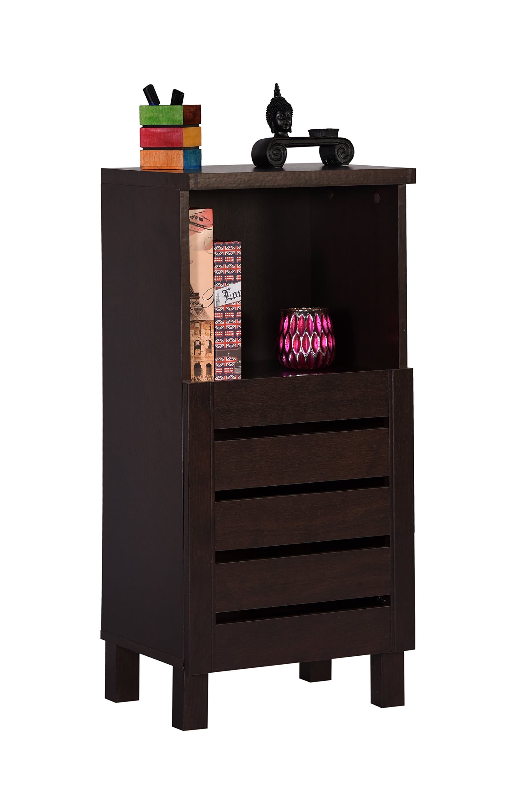 Uniti Engineered Wood Bedside Table and End Table (Dark Wenge, Matte Finish)