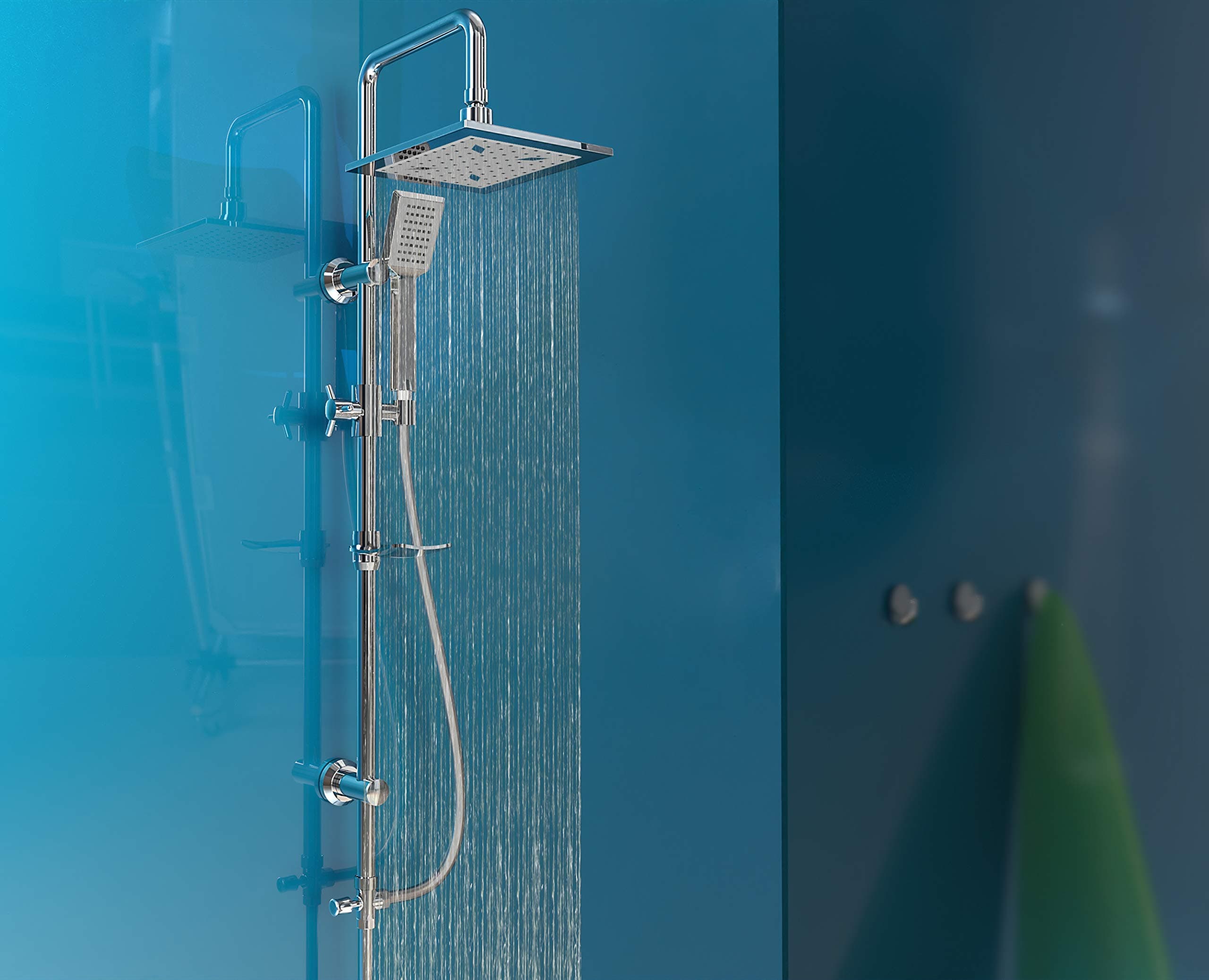 EISL Easy Cool Set, Column 2 in 1 with Large (22 x 19 cm) and Hand, Rain Shower with Wall Bracket, DX12007, Chrome, (B x H x T) ca. 220 x 1050 x 450 mm