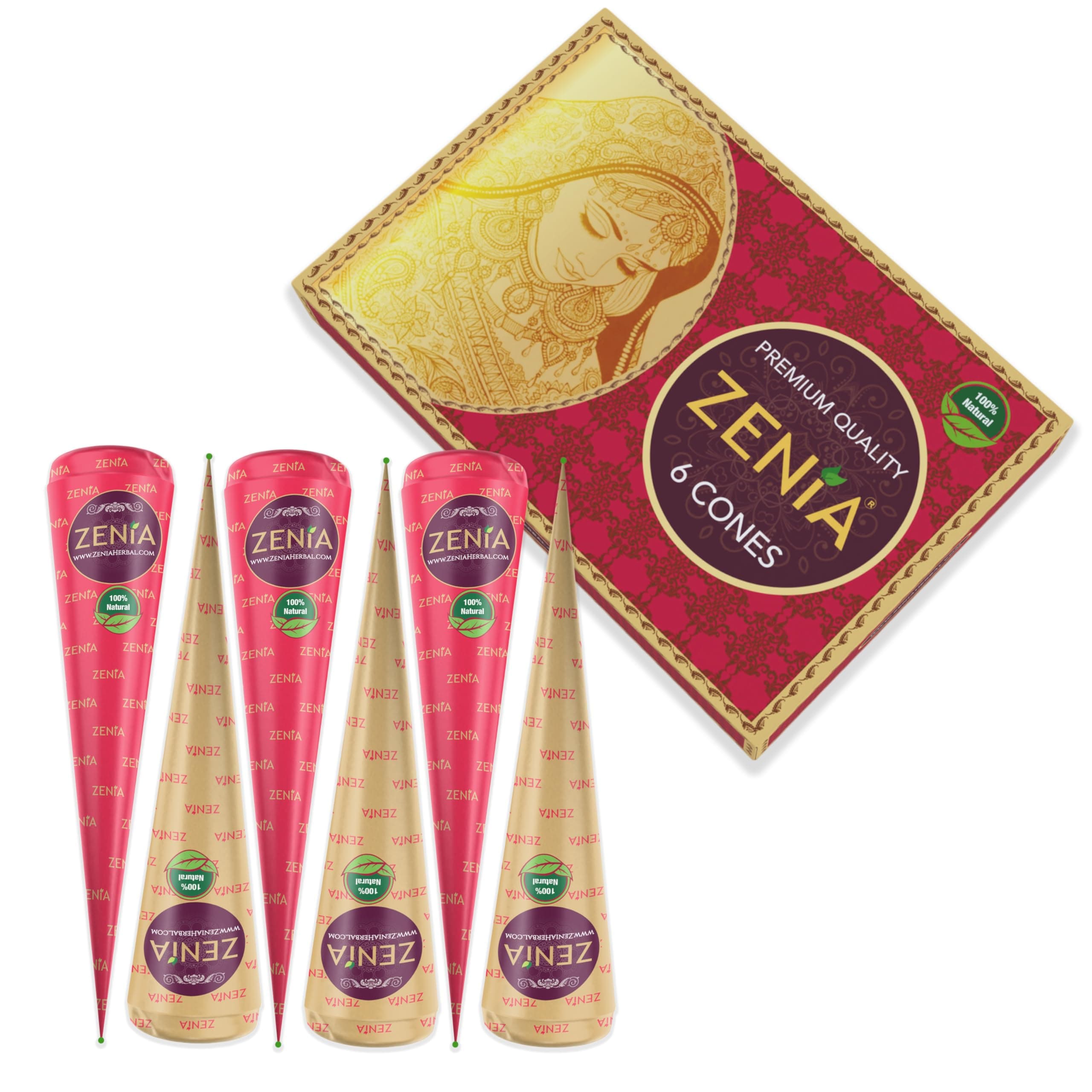6 Pack 100% Natural Ready to Use Henna Paste Hair Color Hair Dye Cones Reddish Brown Color