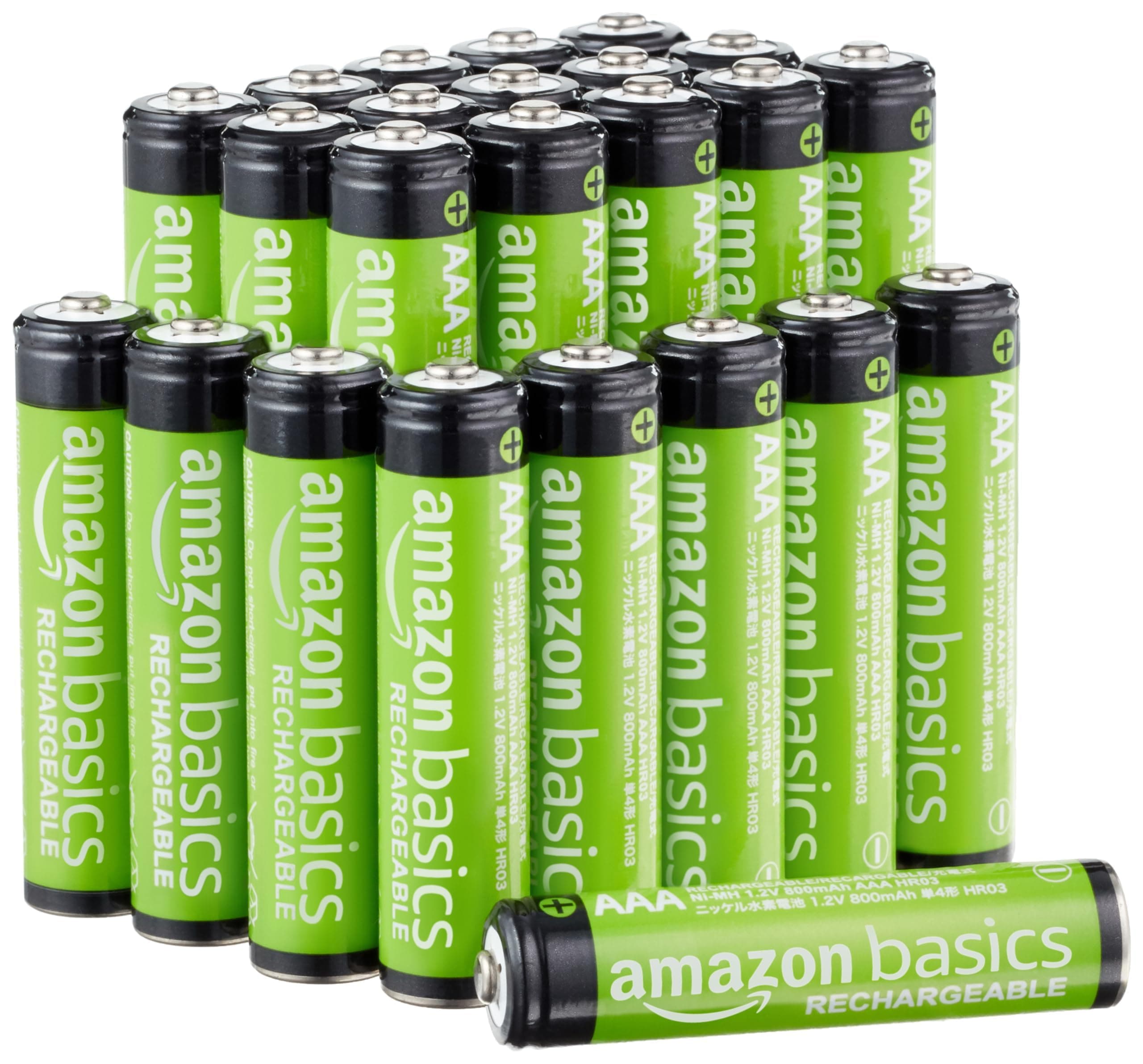 Amazon Basics 24-Pack Rechargeable AAA NiMH Batteries, 800 mAh, 1.2V, Low Self-Discharge, Pre-Charged, Recharge up to 1000x Times