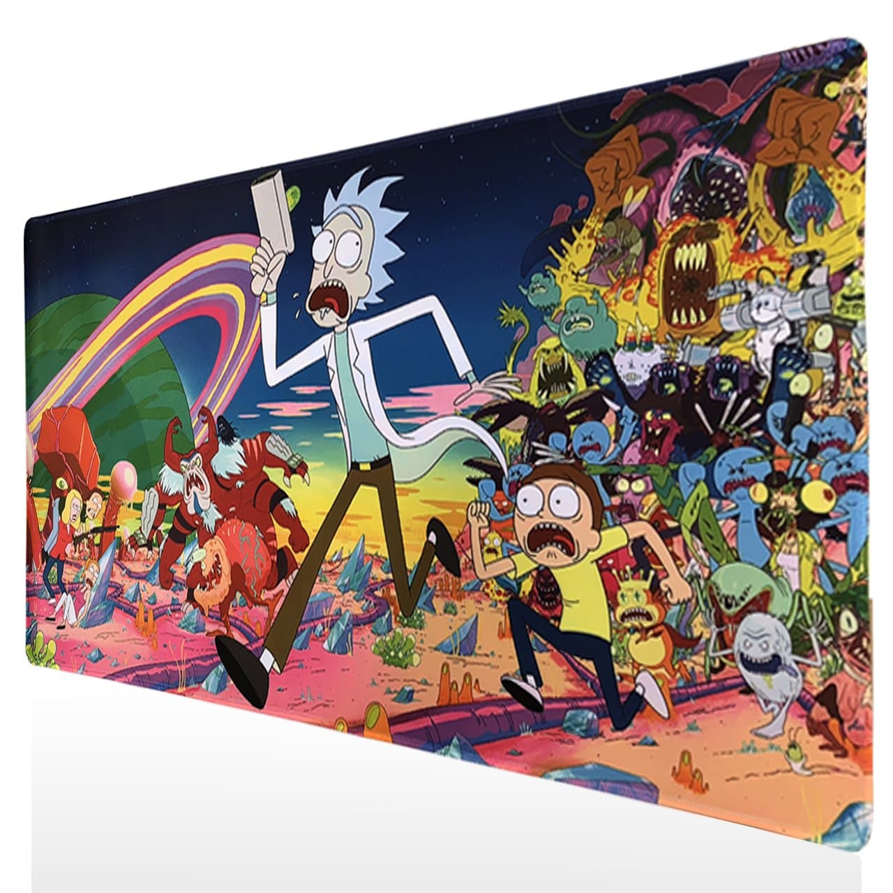 Bimor Extended Gaming Mouse Mat/Pad - Large, Wide (Long) Custom Professional Mousepad, Stitched Edges, Ideal for Desk Cover, Computer Keyboard, PC and Laptop (90x40 Rick run15)