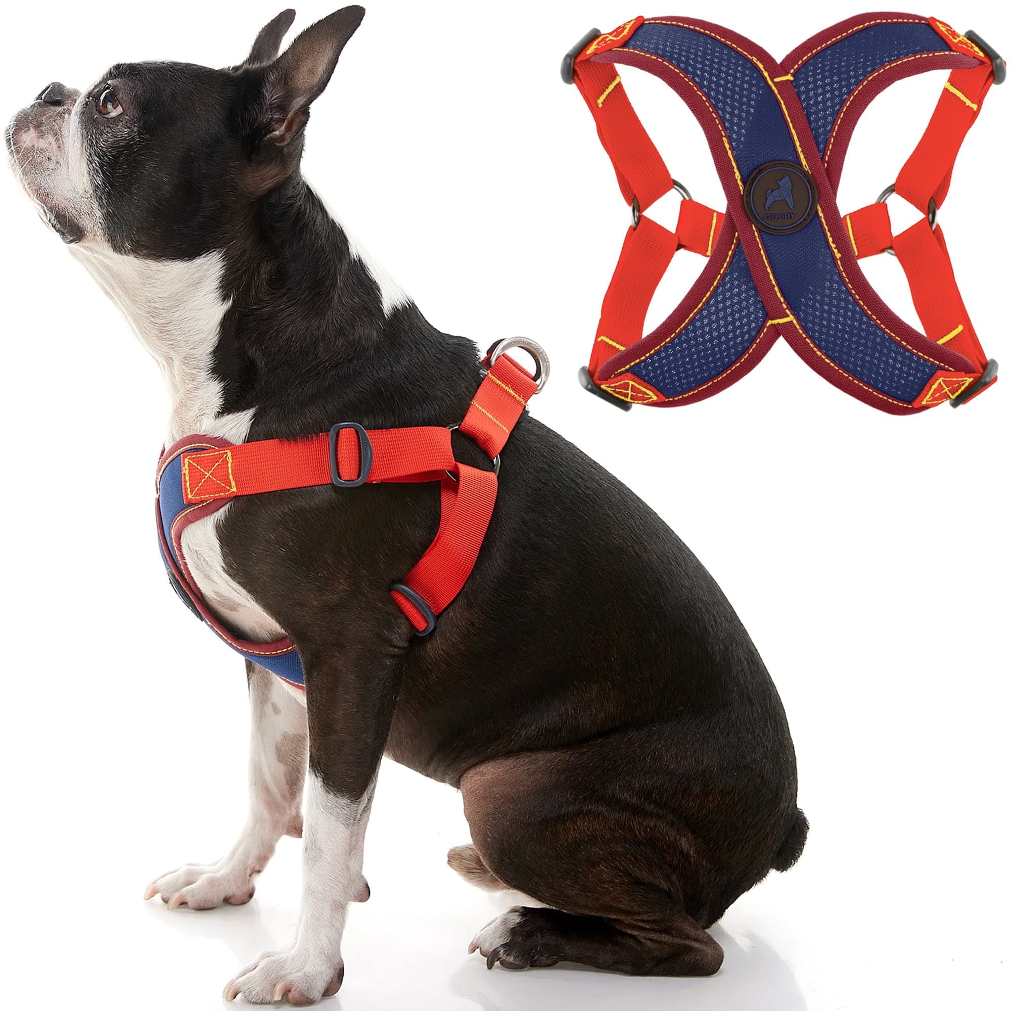 Gooby Comfort X Step in Harness V2 - Medium, Navy(Red) - No Pull Small Dog Harness with Patented Adjusting Choke-Free X Frame - Perfect on The Go Dog Harness for Medium Dogs No Pull and Small Dogs